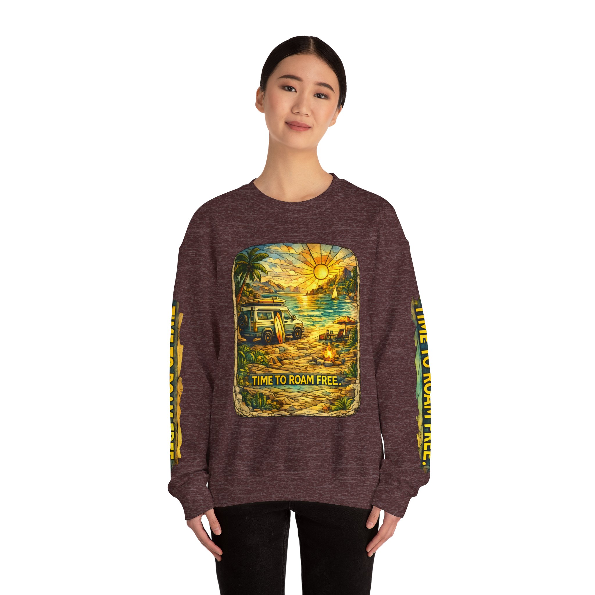 Unisex Heavy Blend™ Crewneck Sweatshirt — "Time To Roam Free" Design Cubic-Line