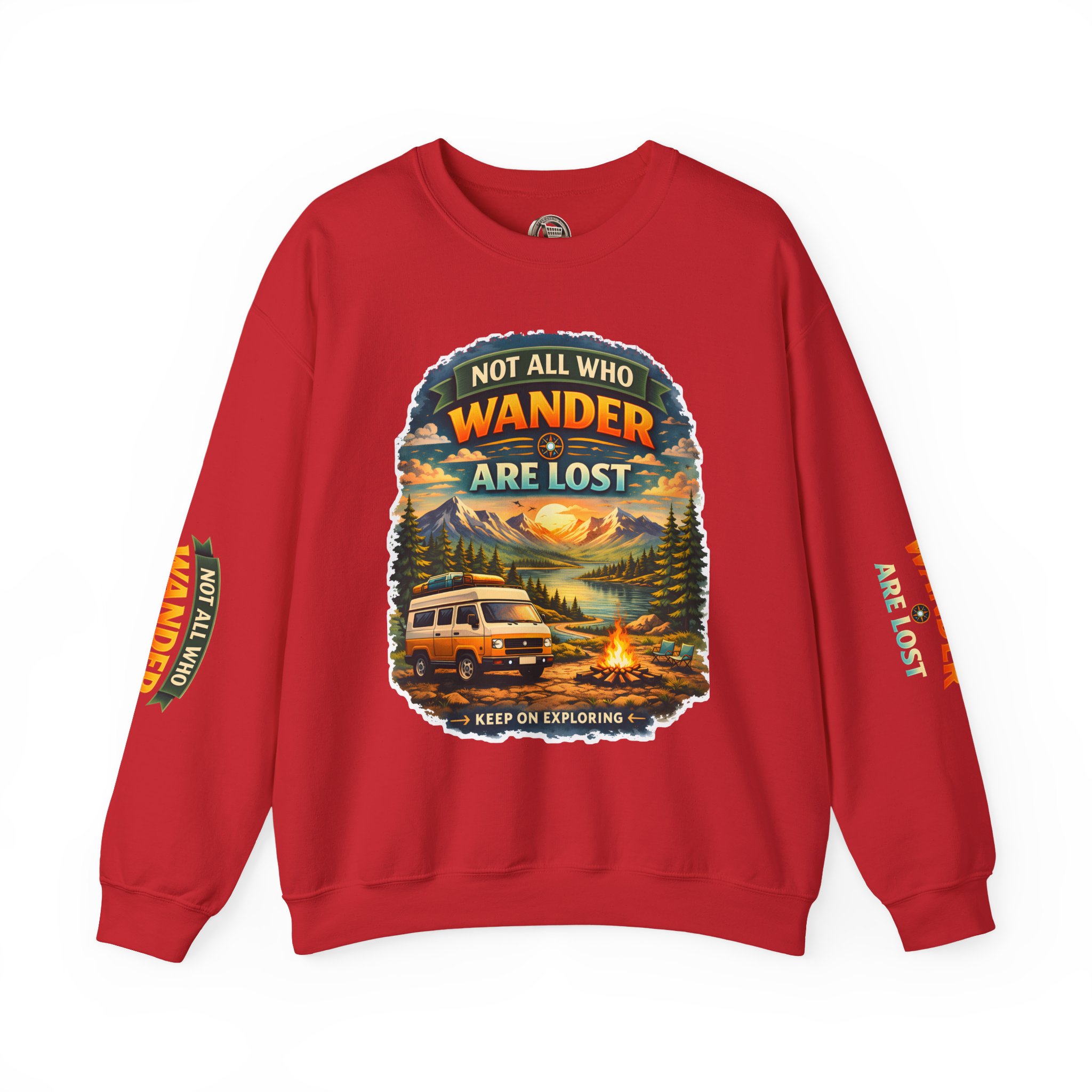 Unisex Heavy Blend™ Crewneck Sweatshirt — "Not All Who Wander Are Lost" Design Scenic-Line