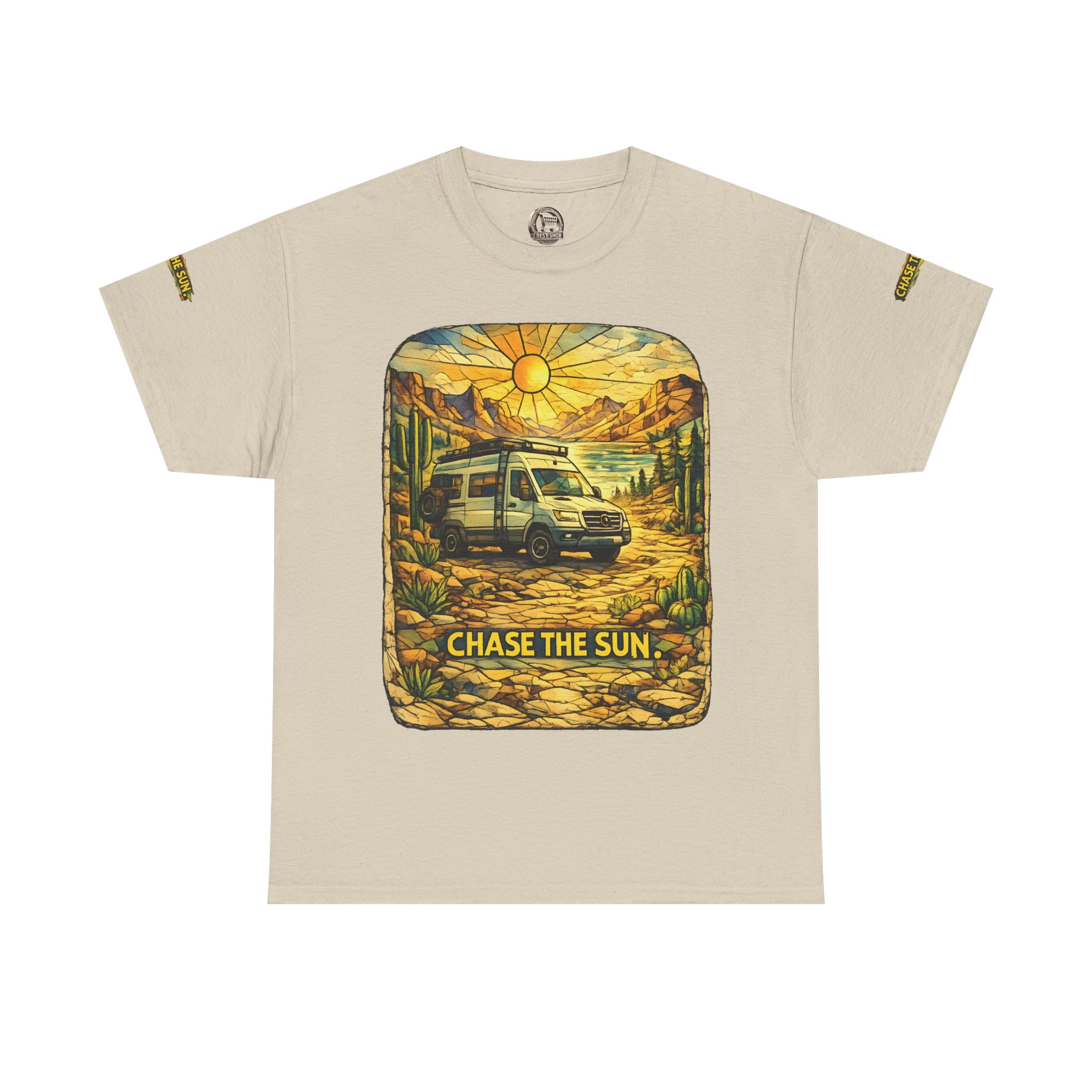 Unisex Heavy Cotton Tee — "Chase The Sun" Design Cubic-Line