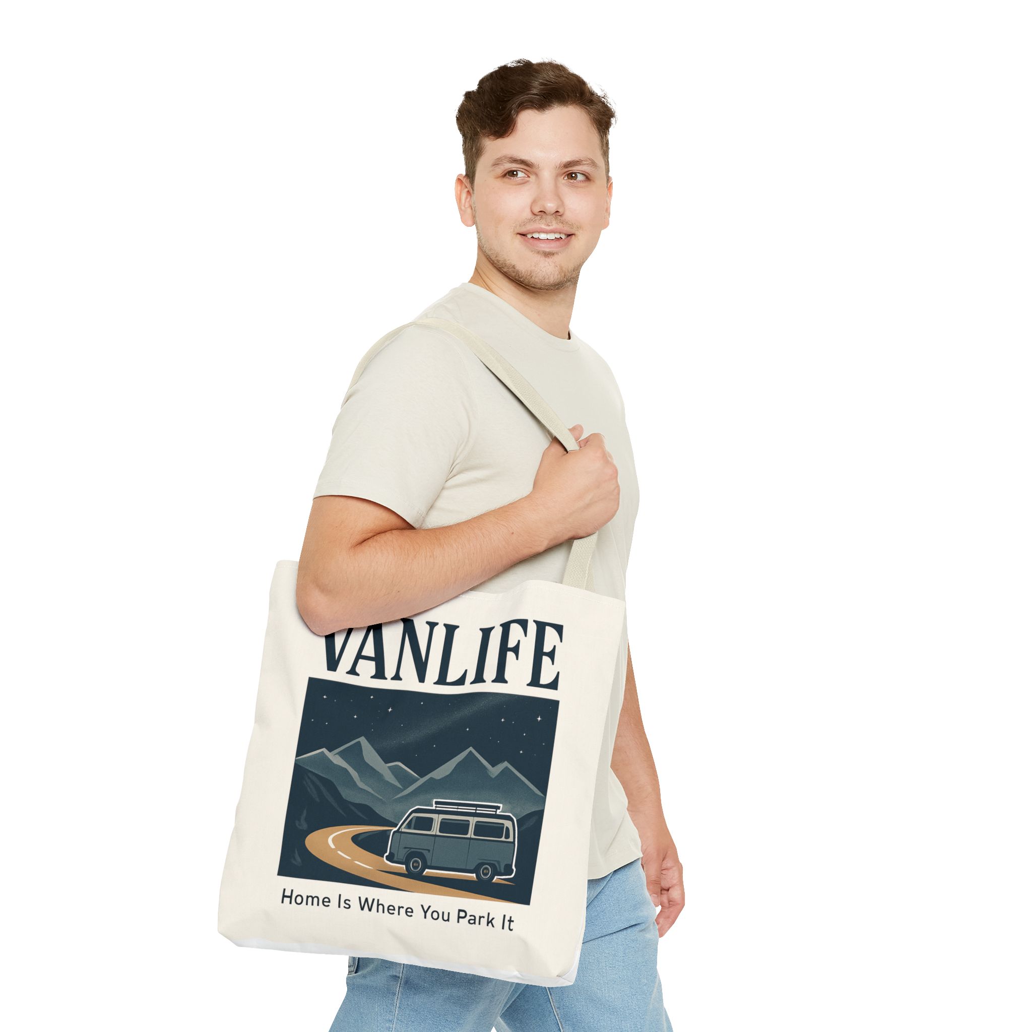 Vanlife Tote Bag — "Vanlife - Home Is Where You Park It" Campervan Beach/Adventure Tote