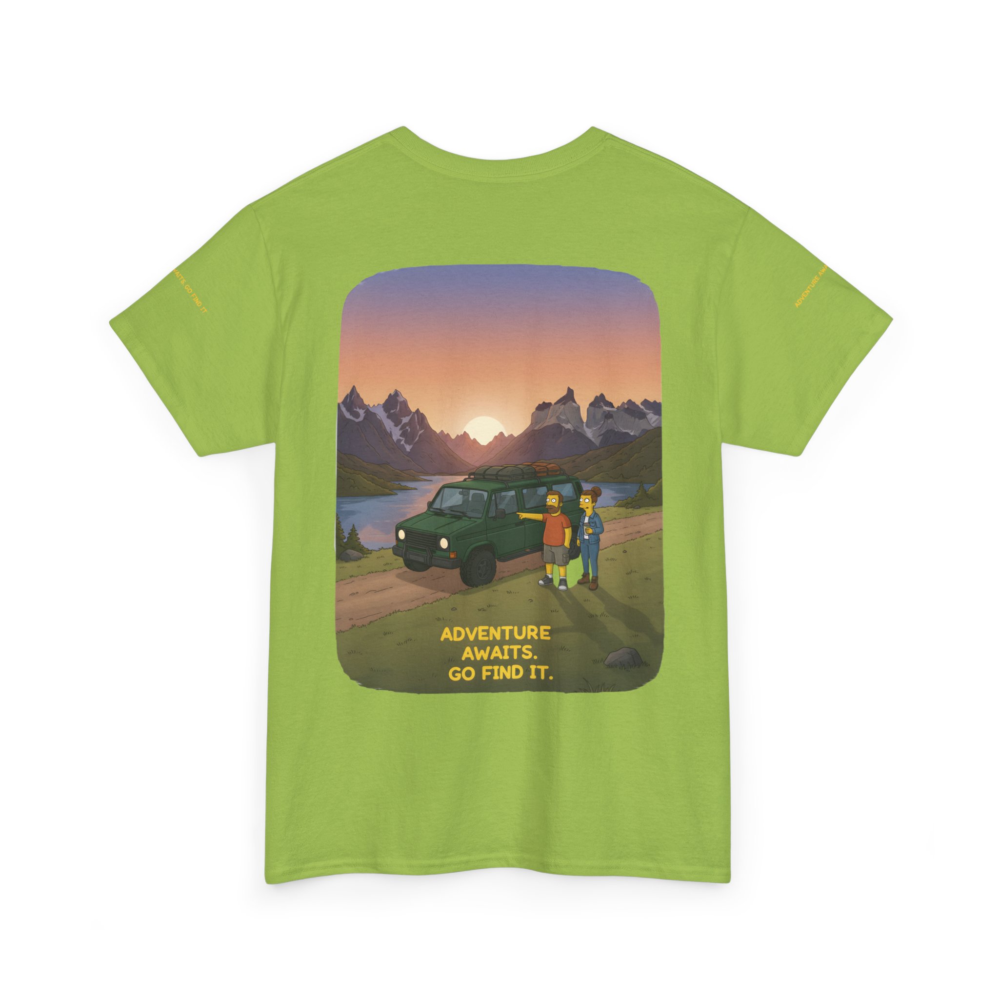 Unisex Heavy Cotton Tee — "Adventure Awaits-Go Find It" Design Sitcom-Line