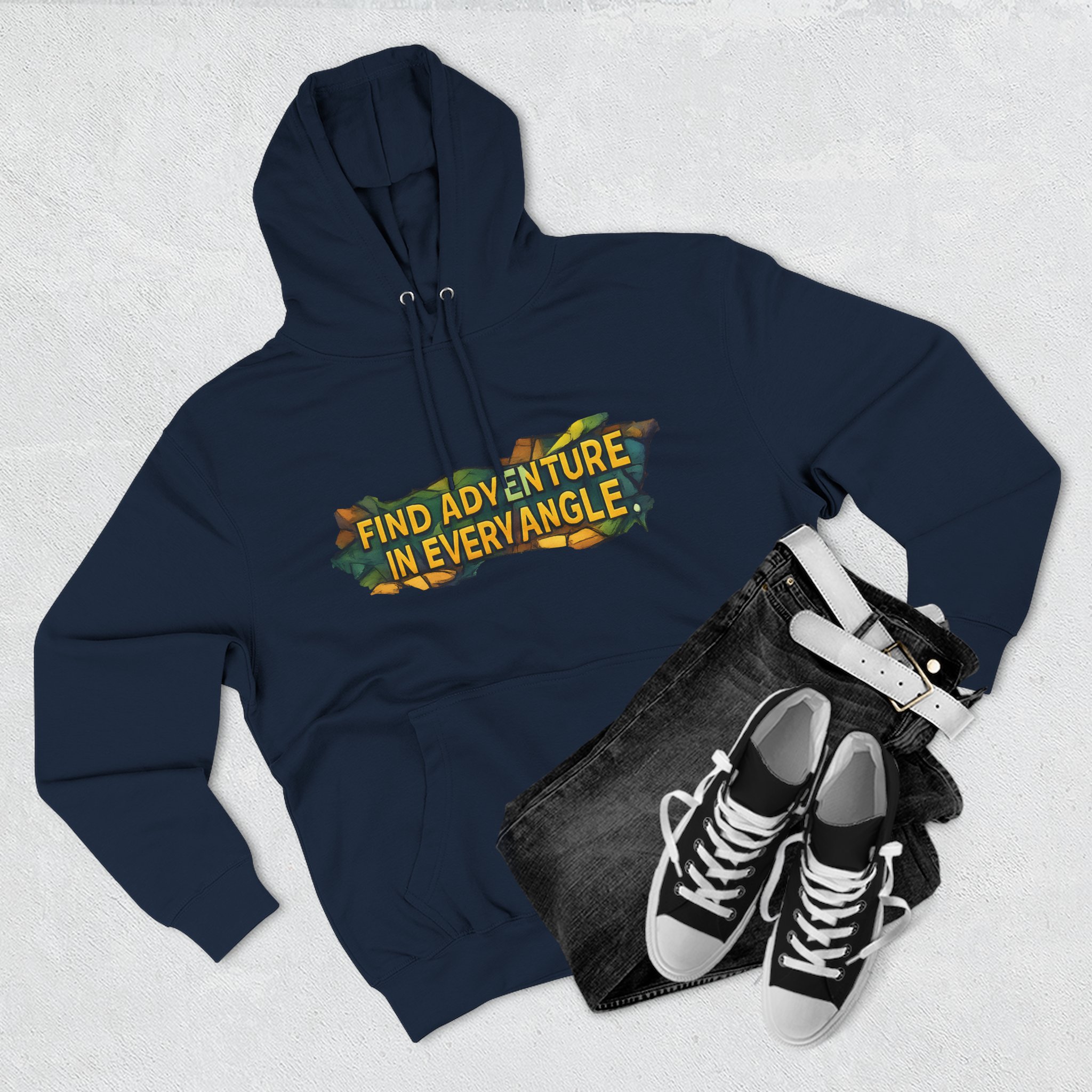 Three-Panel Fleece Hoodie - "Find Adventure In Every Corner" Design Cubic-Line