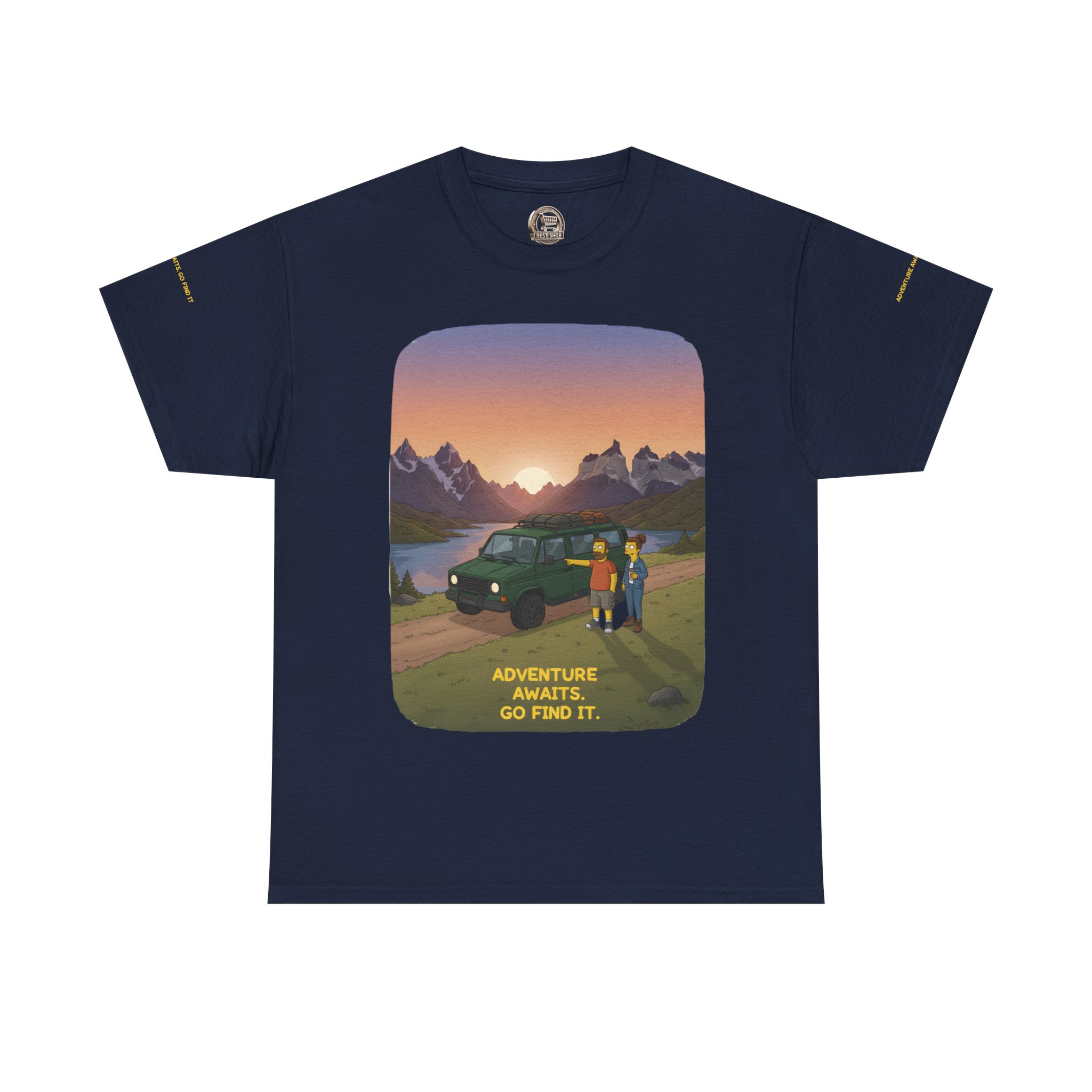 Unisex Heavy Cotton Tee — "Adventure Awaits-Go Find It" Design Sitcom-Line
