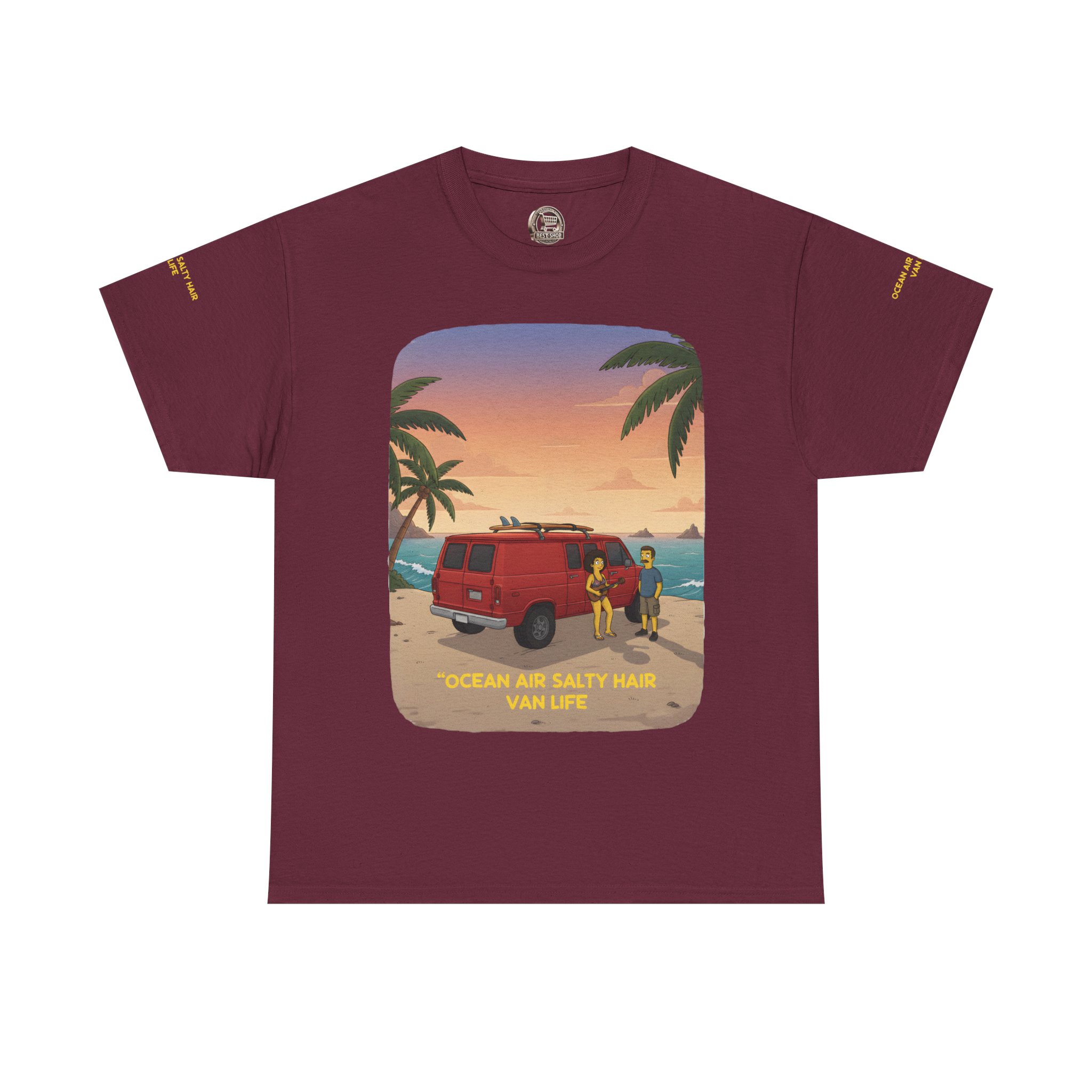 Unisex Heavy Cotton Tee — "Ocean Air Salty Hair Van Life" Design Sitcom-Line