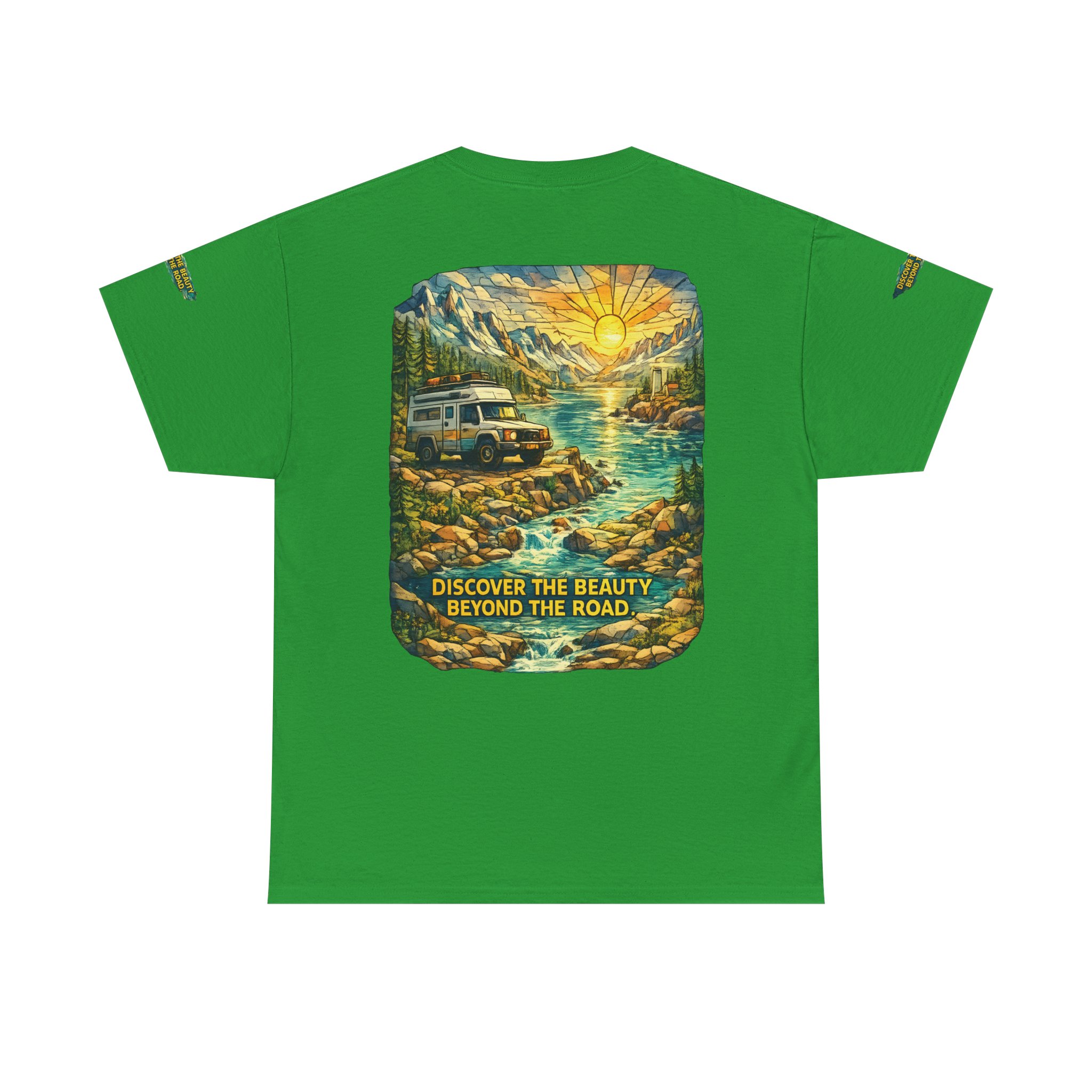 Unisex Heavy Cotton Tee — "Discover The Bieuty Beyond The Road" Design Cubic-Line