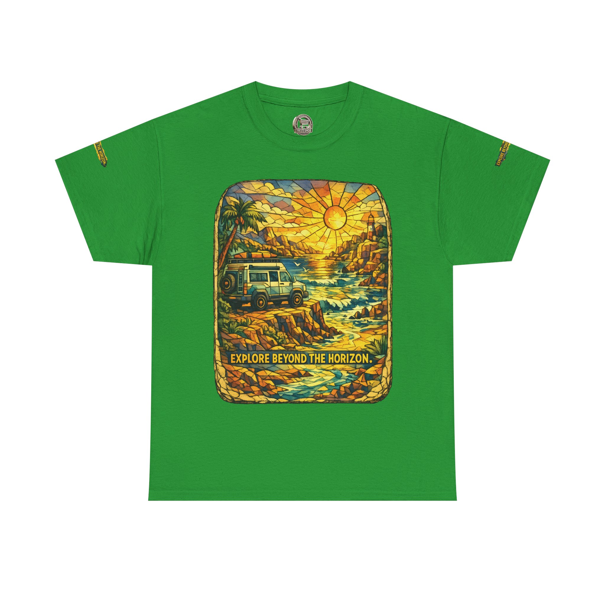Unisex Heavy Cotton Tee — "Explore Beyond The Horizon" Design Cubic-Line