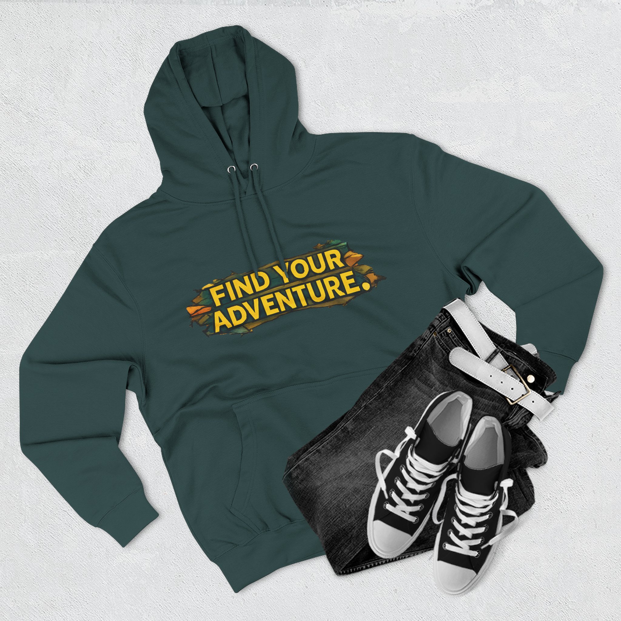 Three-Panel Fleece Hoodie - ""Find Your Adventure"" Design Cubic-Line