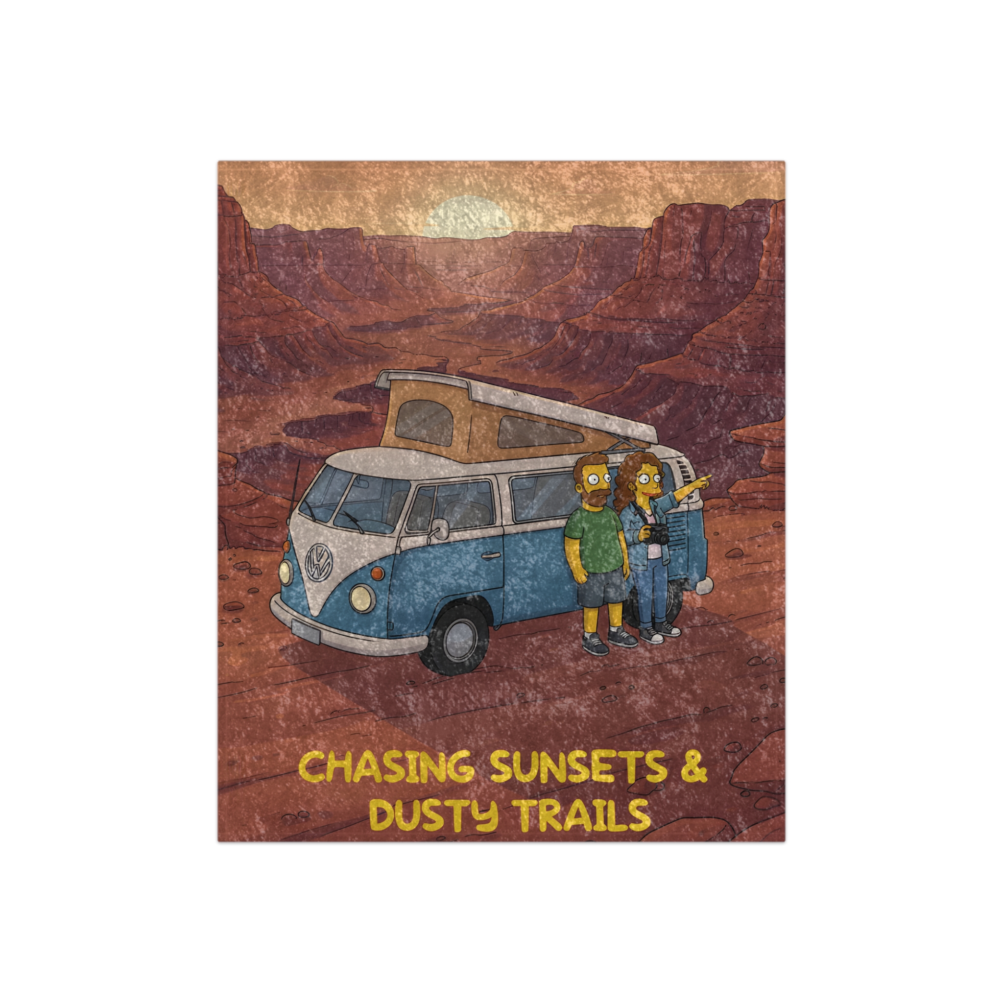 Crushed Velvet Blanket —"Chasing Sunsets And Dusty Trails" Design Sitcom-Line (Campervan)