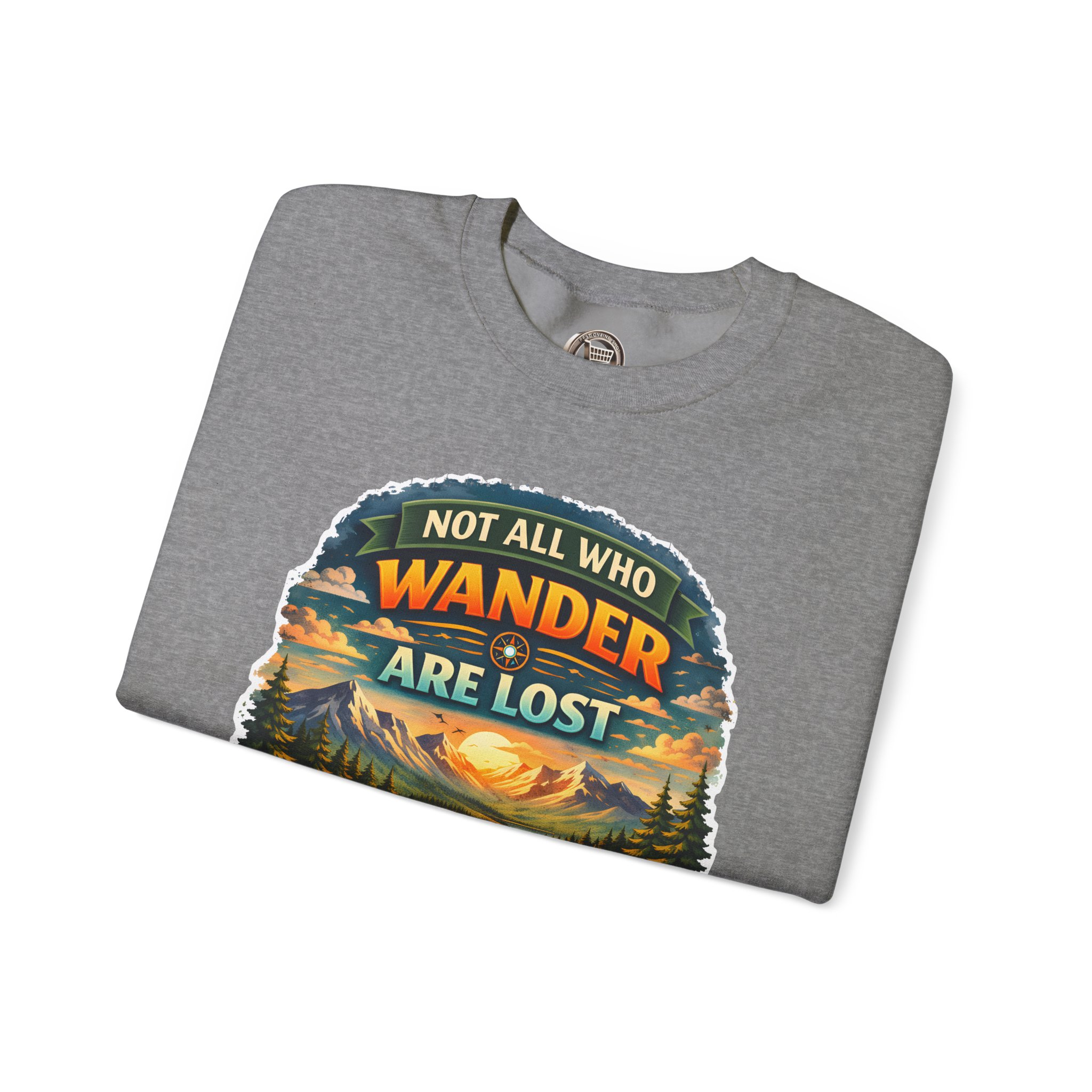 Unisex Heavy Blend™ Crewneck Sweatshirt — "Not All Who Wander Are Lost" Design Scenic-Line
