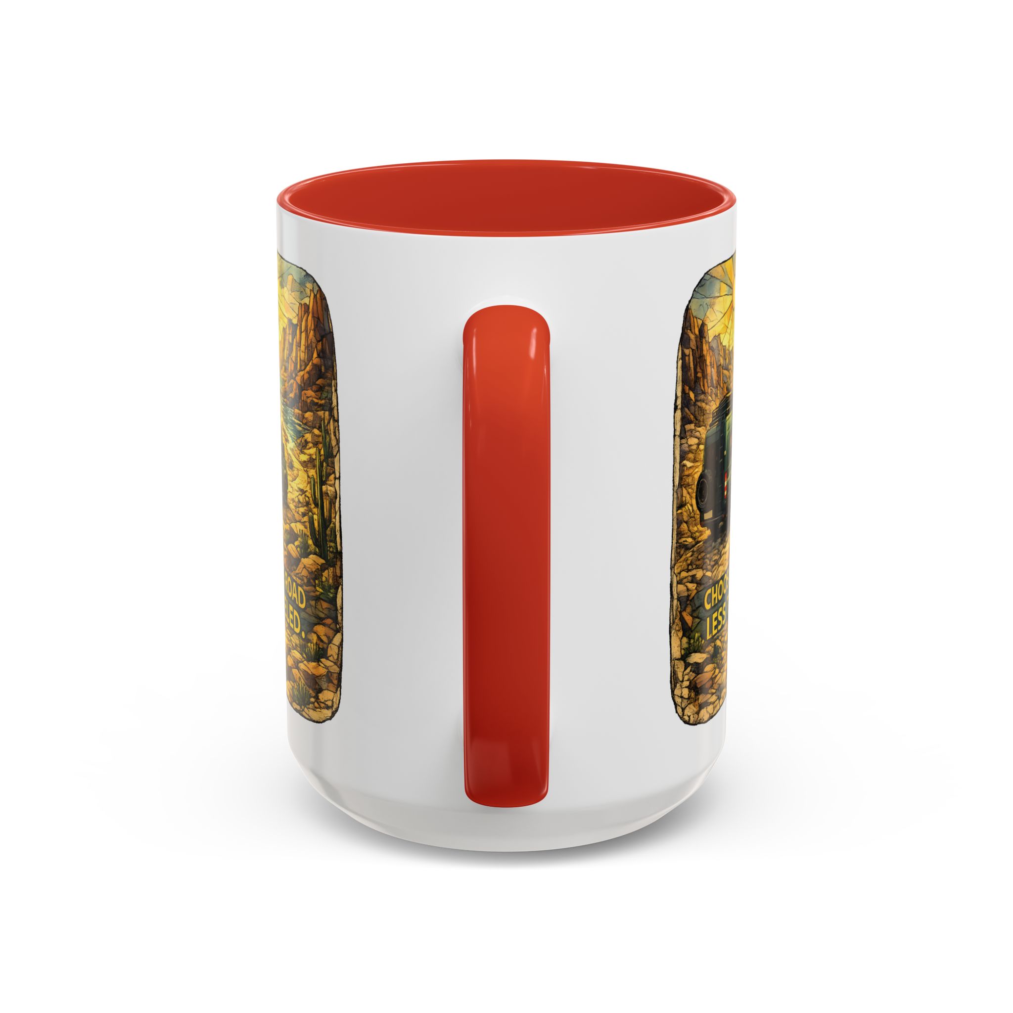 Accent Coffee Mug (11, 15oz) — "Choose The Road Less Traveled" Design Cubic-Line