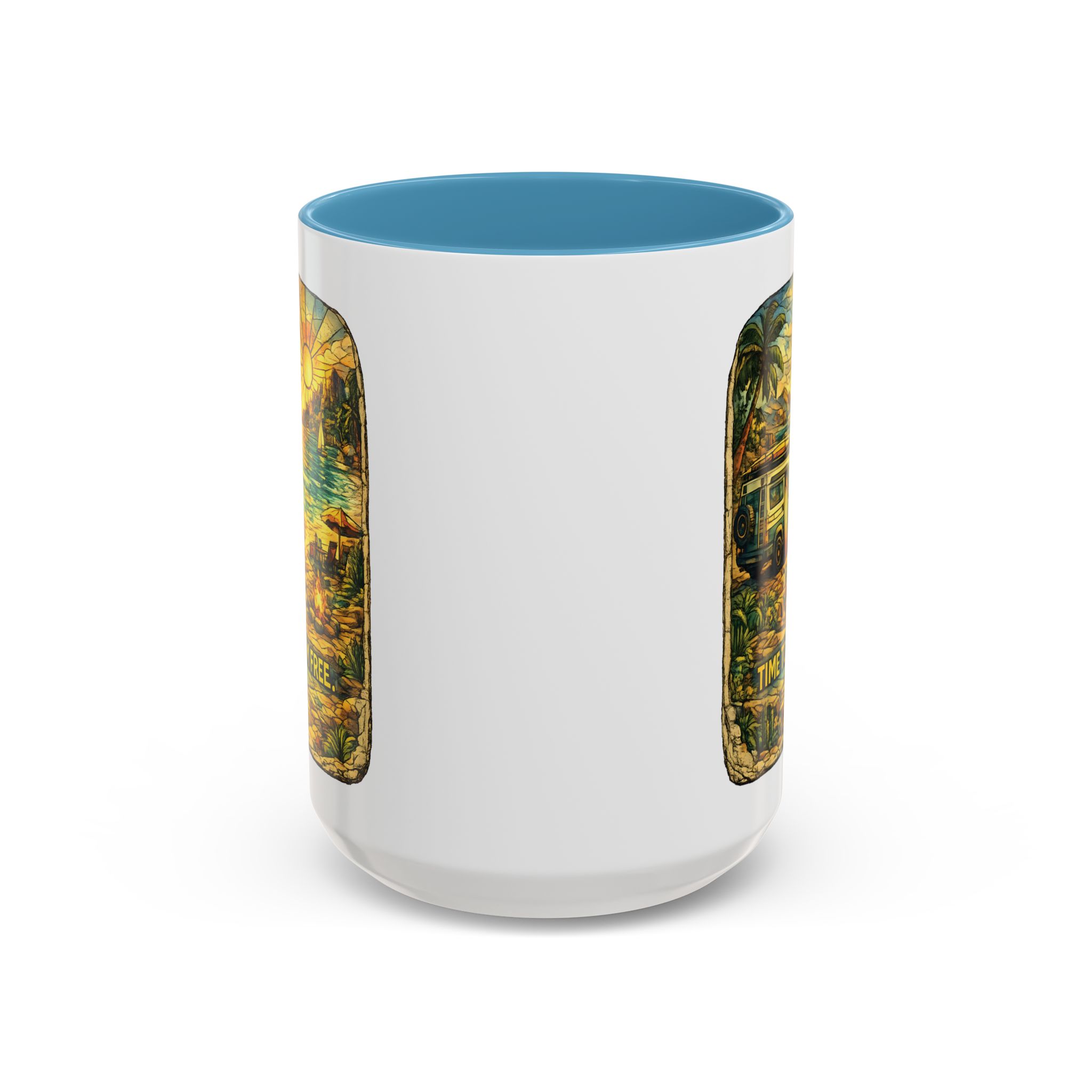 Accent Coffee Mug (11, 15oz) — "Time To Roam Free" Design Cubic-Line