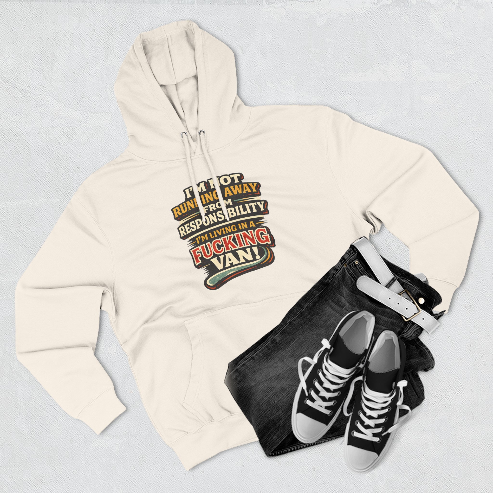Three-Panel Fleece Hoodie - "I`m Not running Away" Design F**K-Line