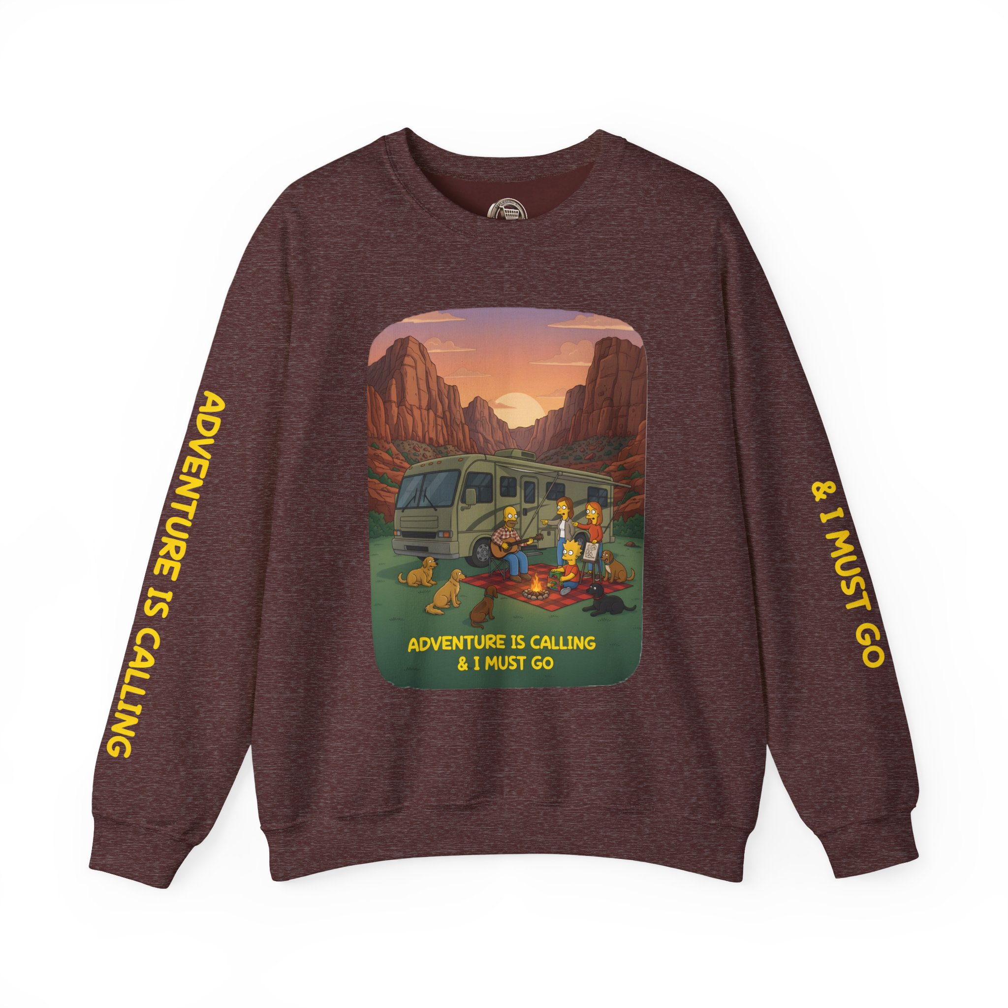 Unisex Heavy Blend™ Crewneck Sweatshirt — "Adventure Is Calling-I Must Go" Design Sitcom-Line