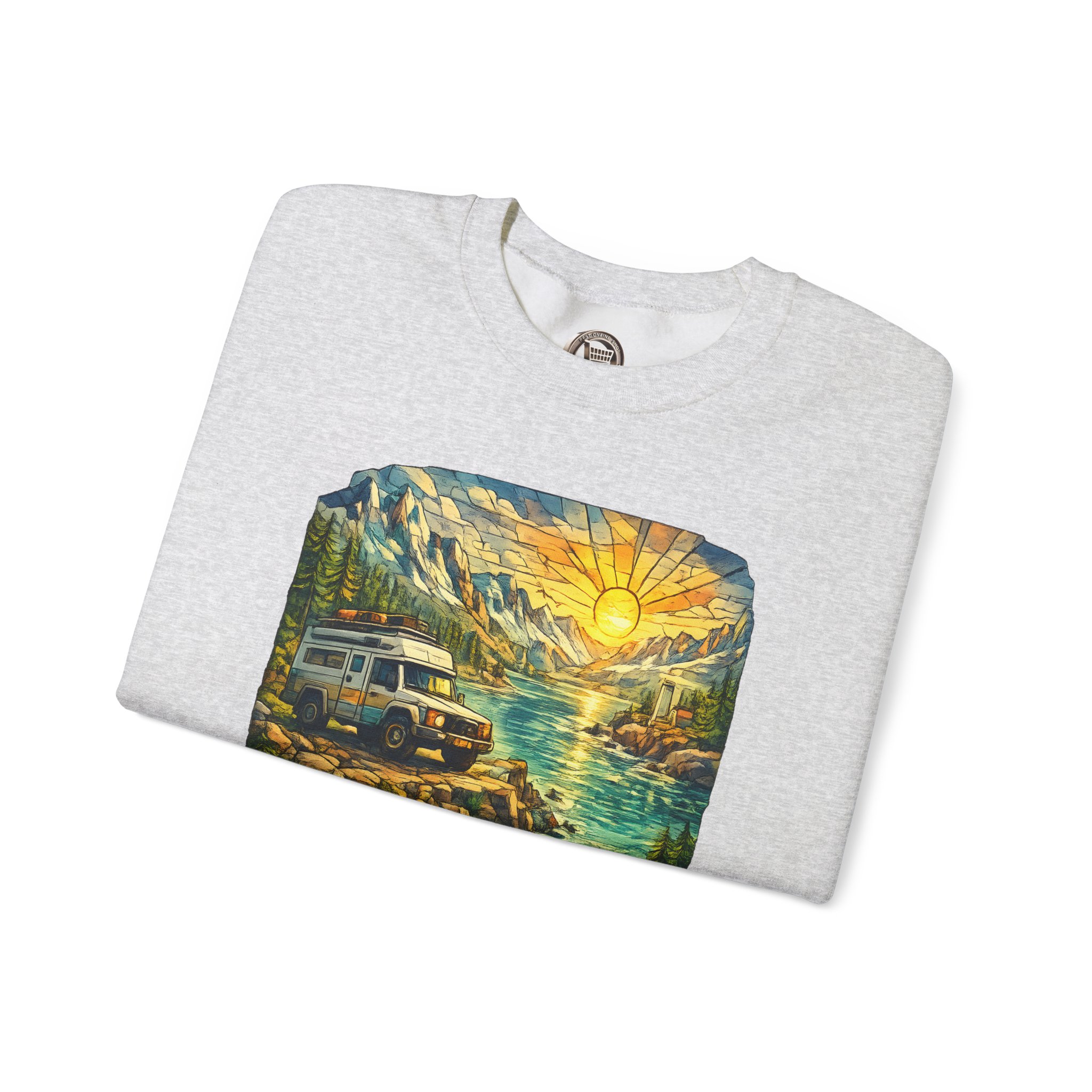 Unisex Heavy Blend™ Crewneck Sweatshirt — "Discover The Bieuty Beyond The Road" Design Cubic-Line