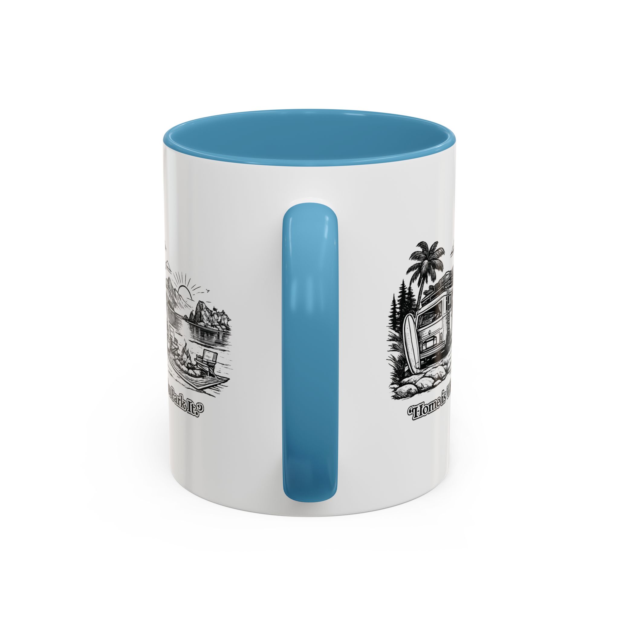 Accent Coffee Mug (11, 15oz) — "Home Is Where You Park It" Design Minimal-Line
