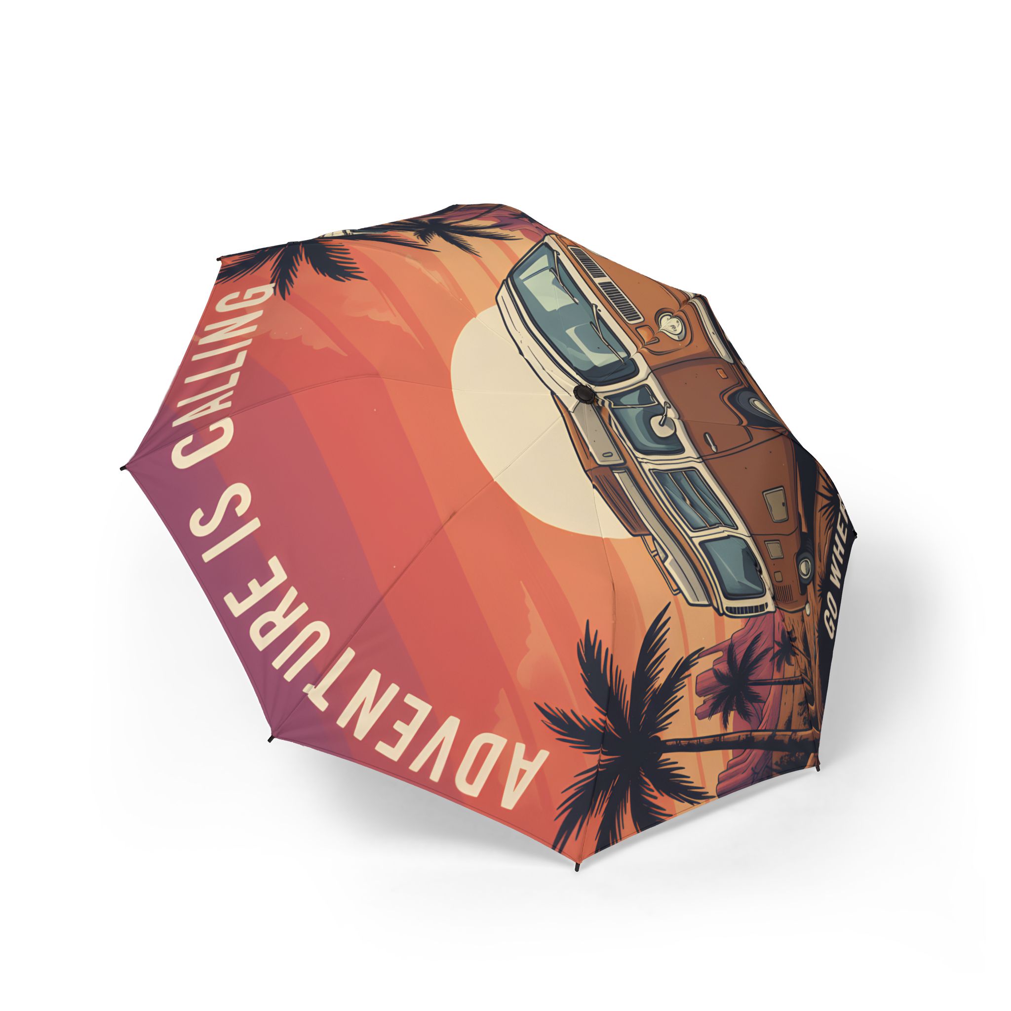 Semi-Automatic Foldable Umbrella — "Adventure Is Calling" Vintage Adventure Print