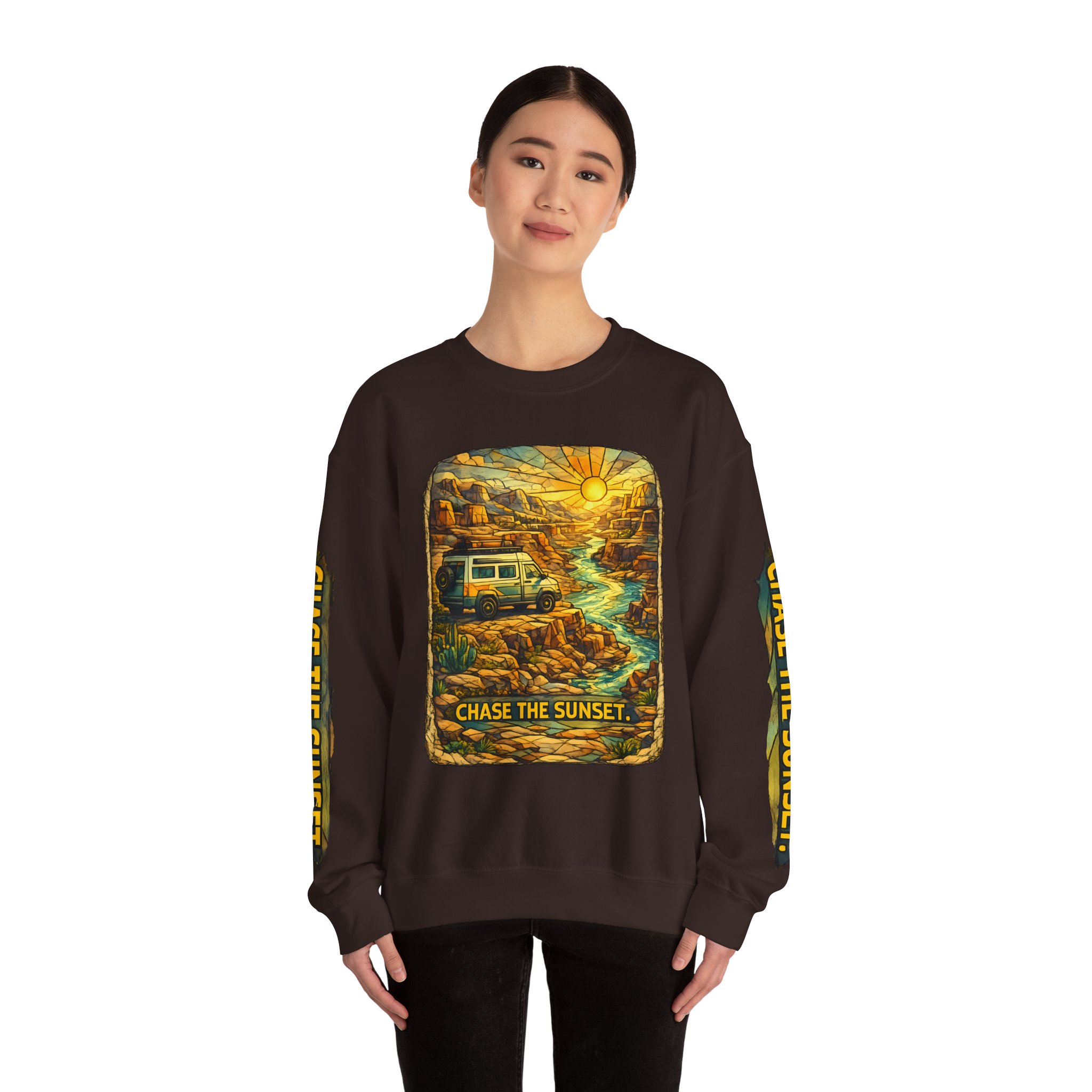 Unisex Heavy Blend™ Crewneck Sweatshirt — "Chase The Sunset" Design Cubic-Line
