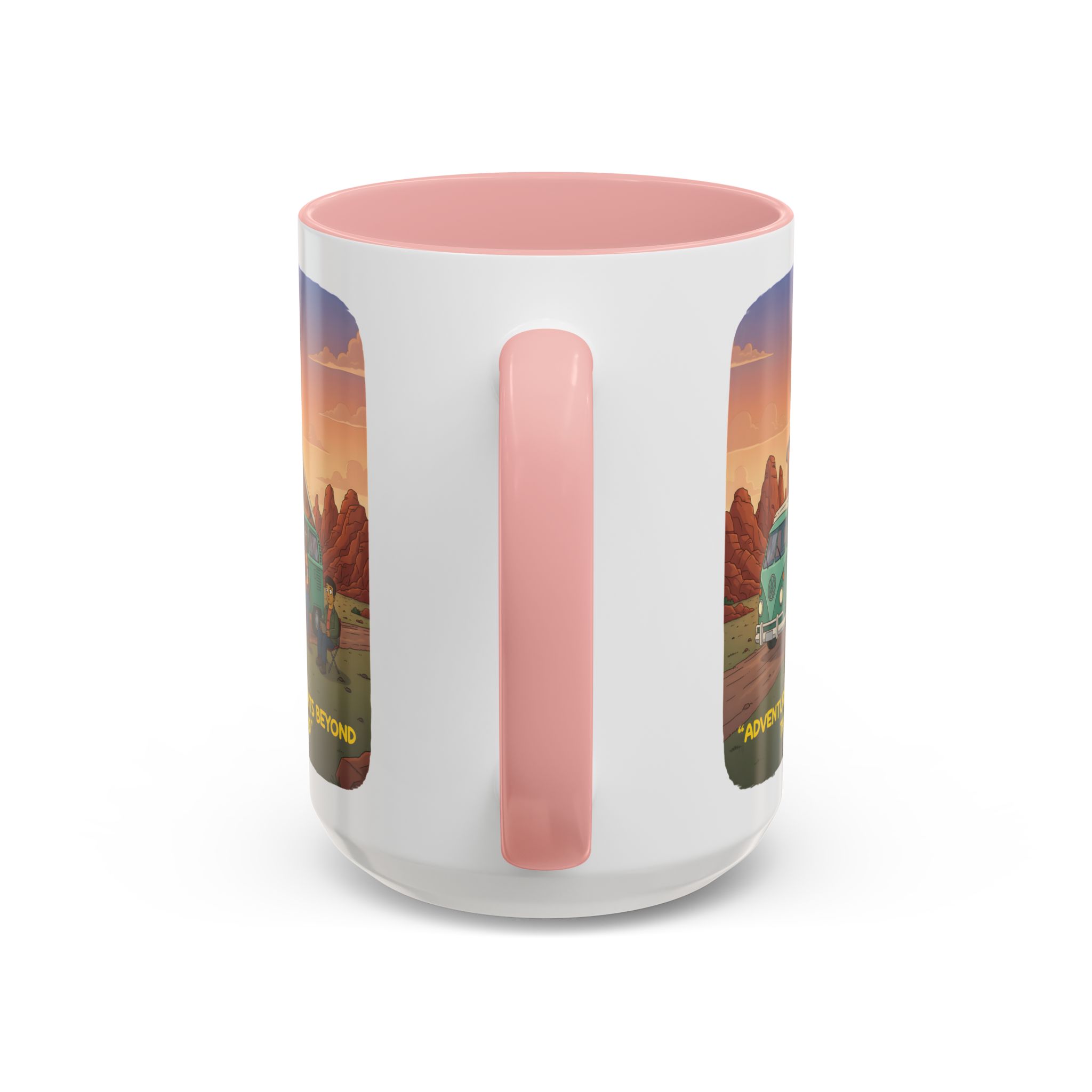 Accent Coffee Mug (11, 15oz) — "Adventure Awaits Beyond The Road" Design Sitcom-Line