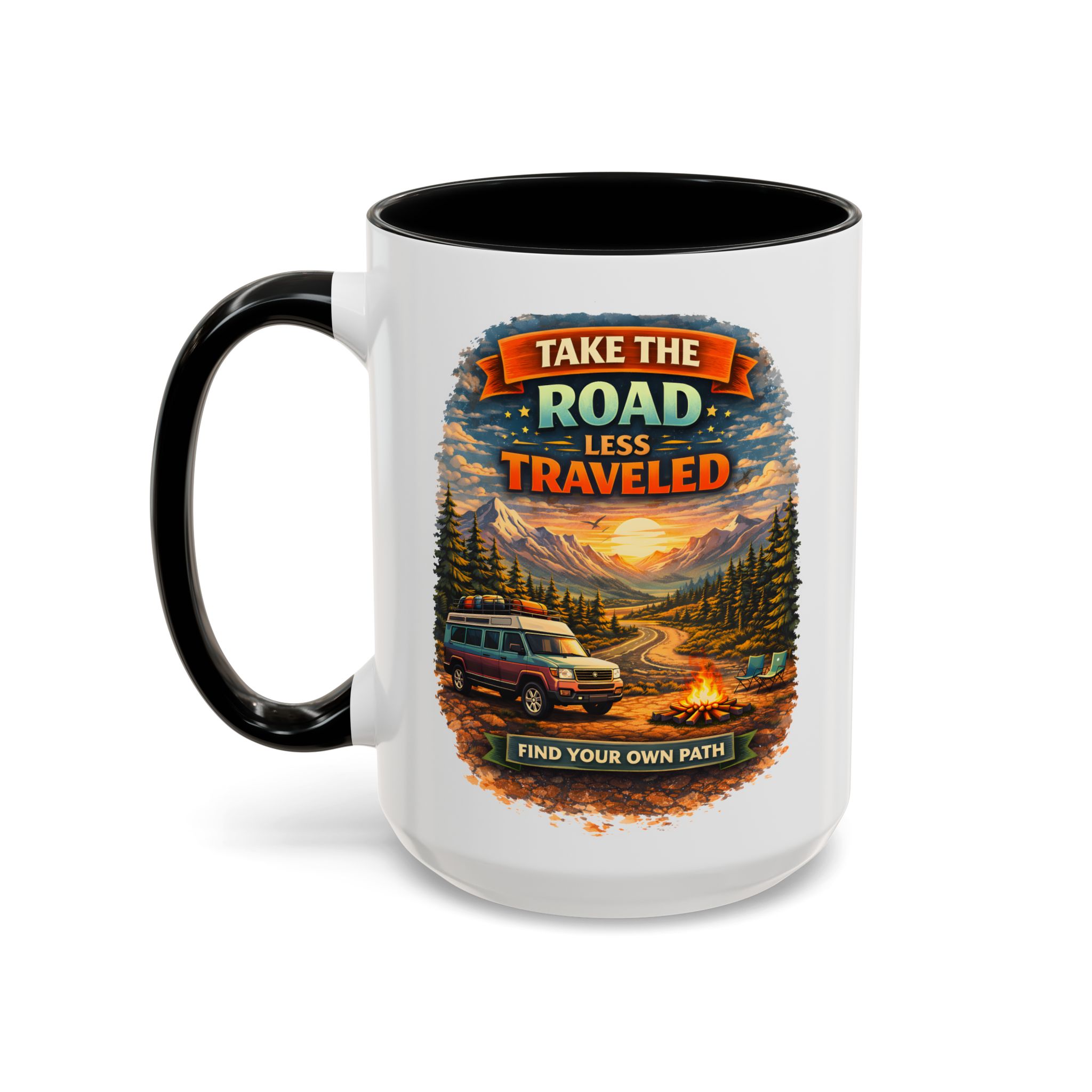 1051401598889813225_2048.jpeg Accent Coffee Mug (11, 15oz) — "Take The Road Less Traveled" Design Scenic-Line