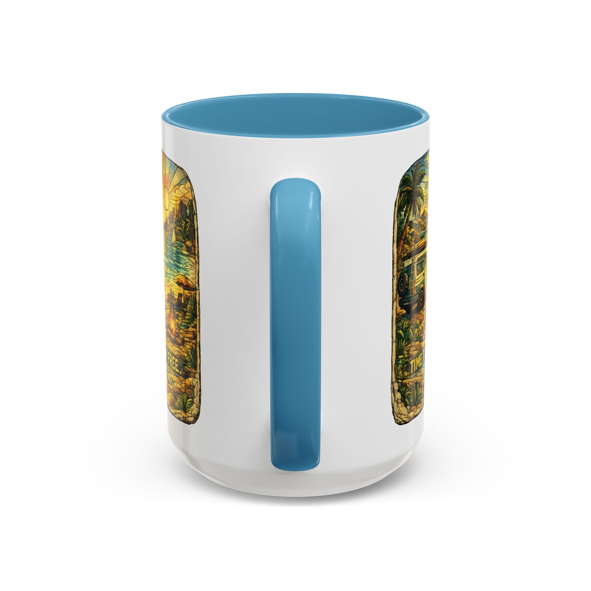 Accent Coffee Mug (11, 15oz) — "Time To Roam Free" Design Cubic-Line