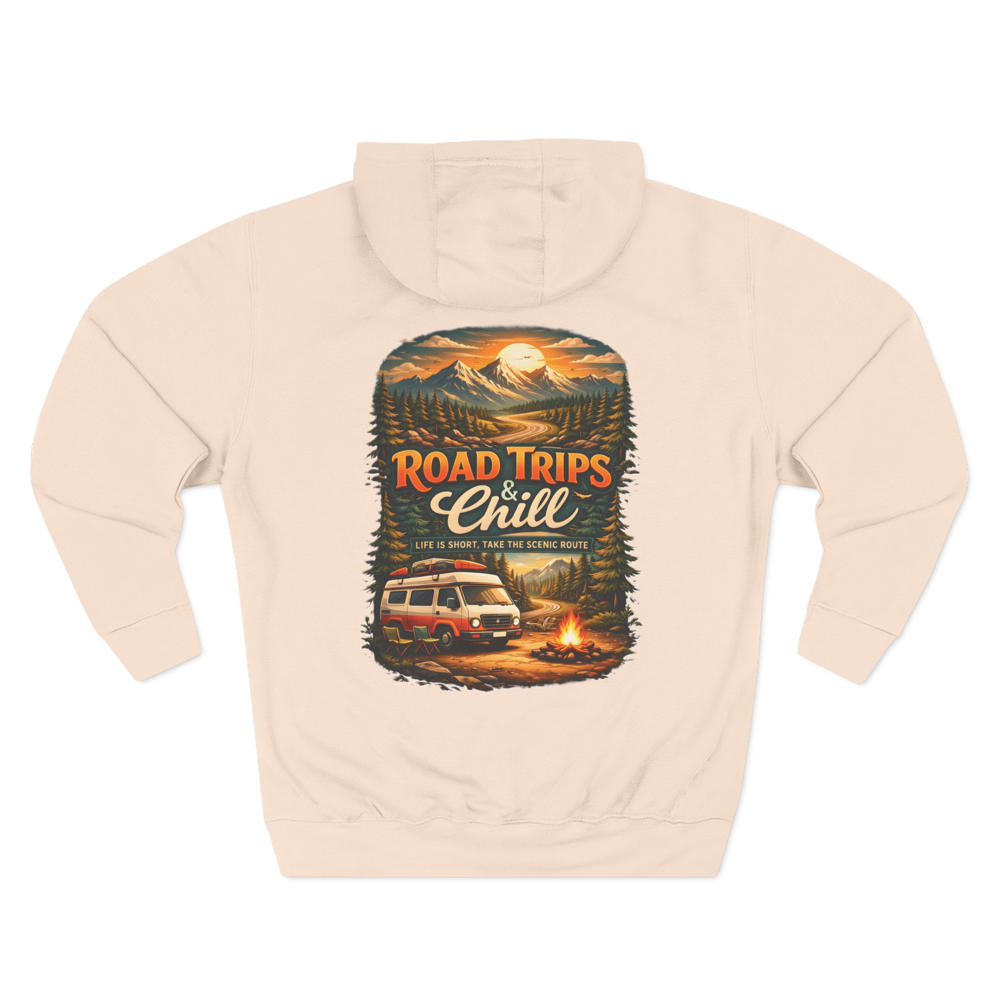 Three-Panel Fleece Hoodie - "Road Trips & Chill" Design Scenic-Line