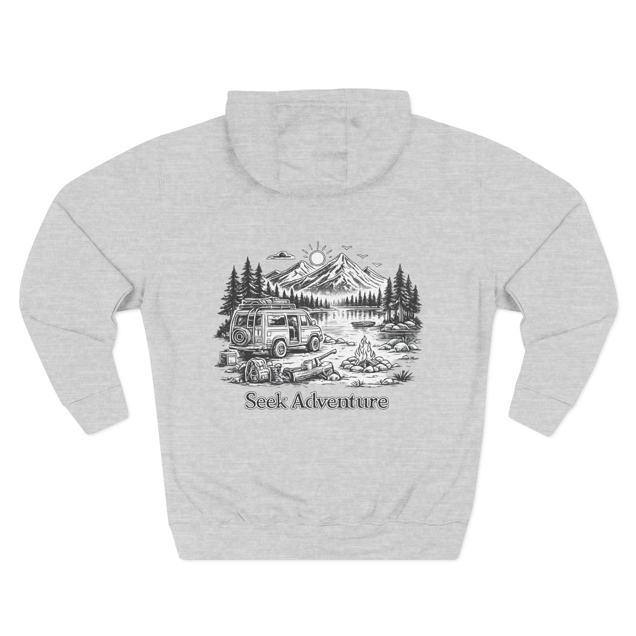 Three-Panel Fleece Hoodie - "Seek Adventure" Design Minimal-Line