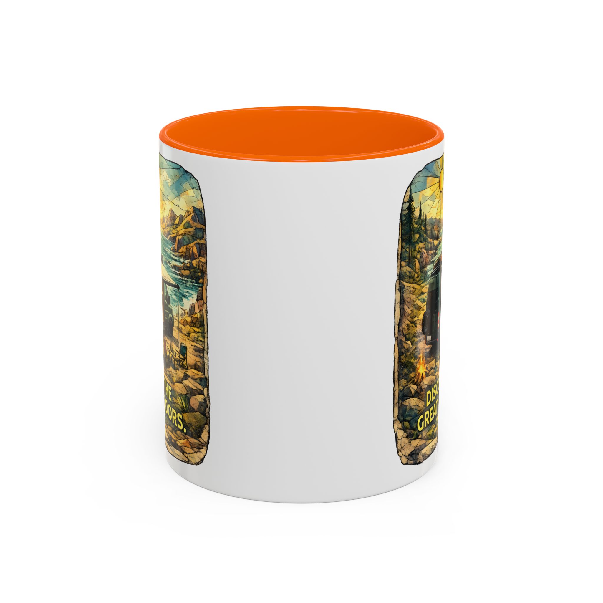 Accent Coffee Mug (11, 15oz) — "Discover The Great Outdoors" Design Cubic-Line