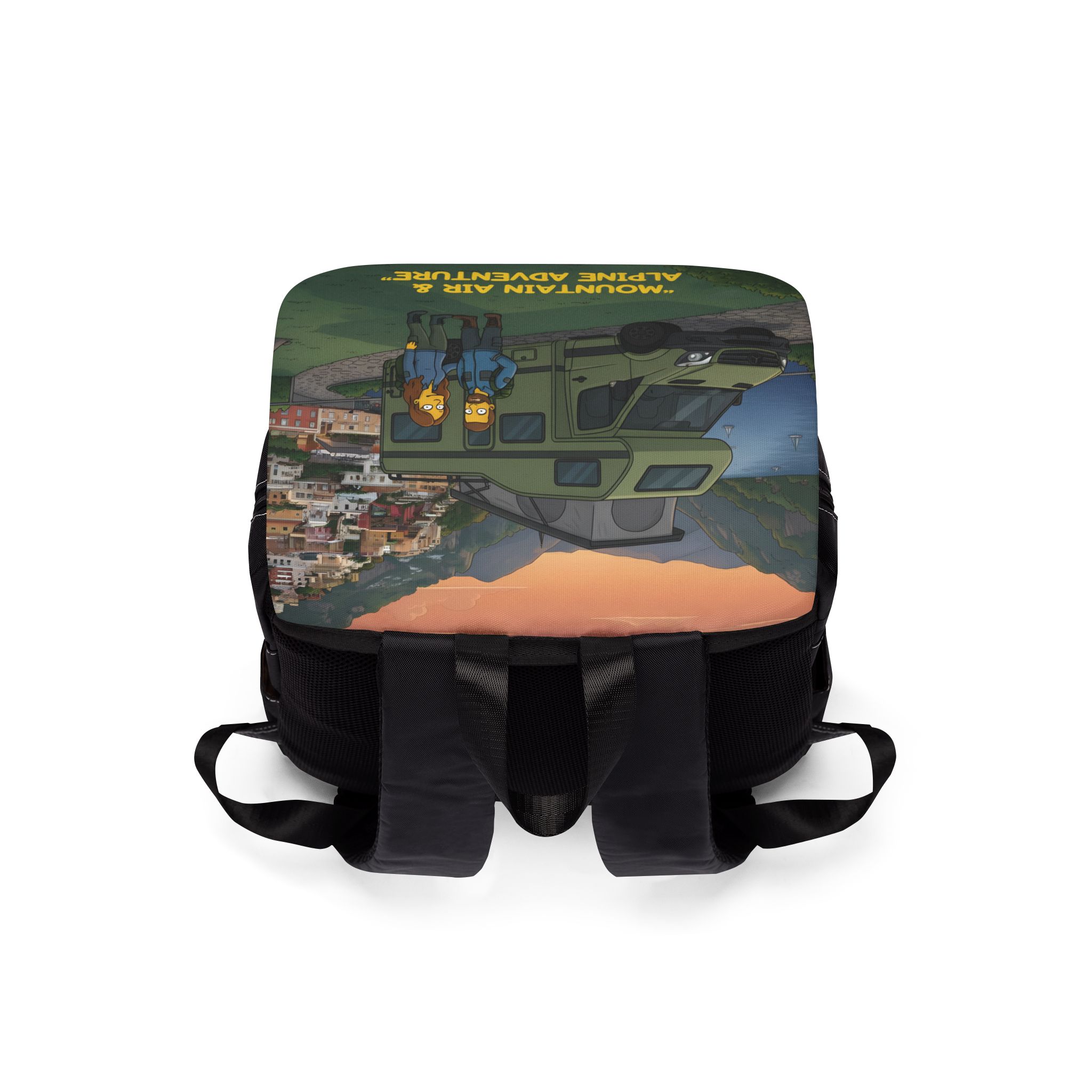 Unisex Casual Shoulder Backpack — "Mountain Air And Alpine Adventure"" Design Sitcom-Line