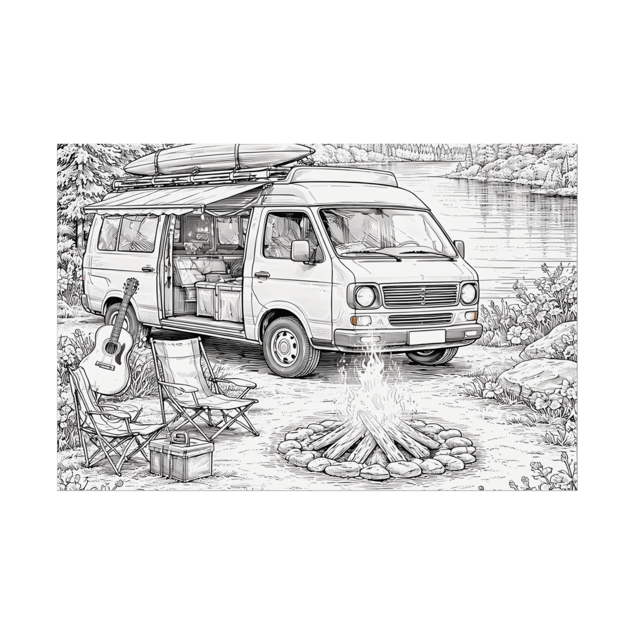 Campervan Poster — Vintage RV Camping Landscape Wall Art