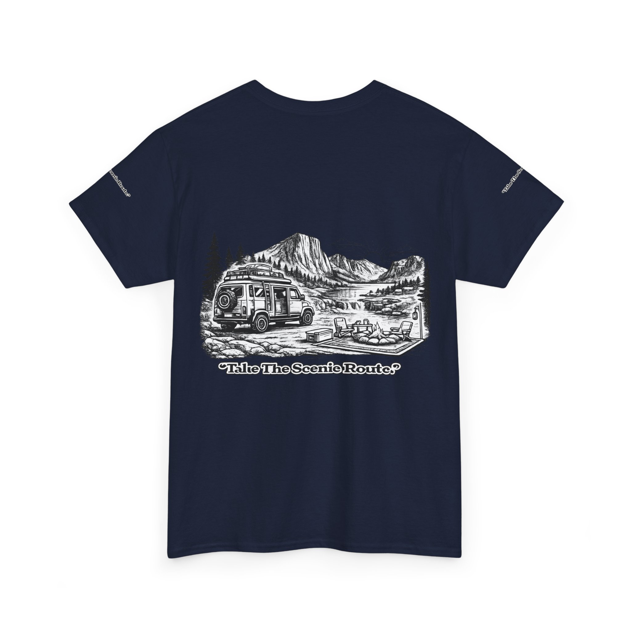 Unisex Heavy Cotton Tee — "Take The Scenic Route" Design Minimal-Line