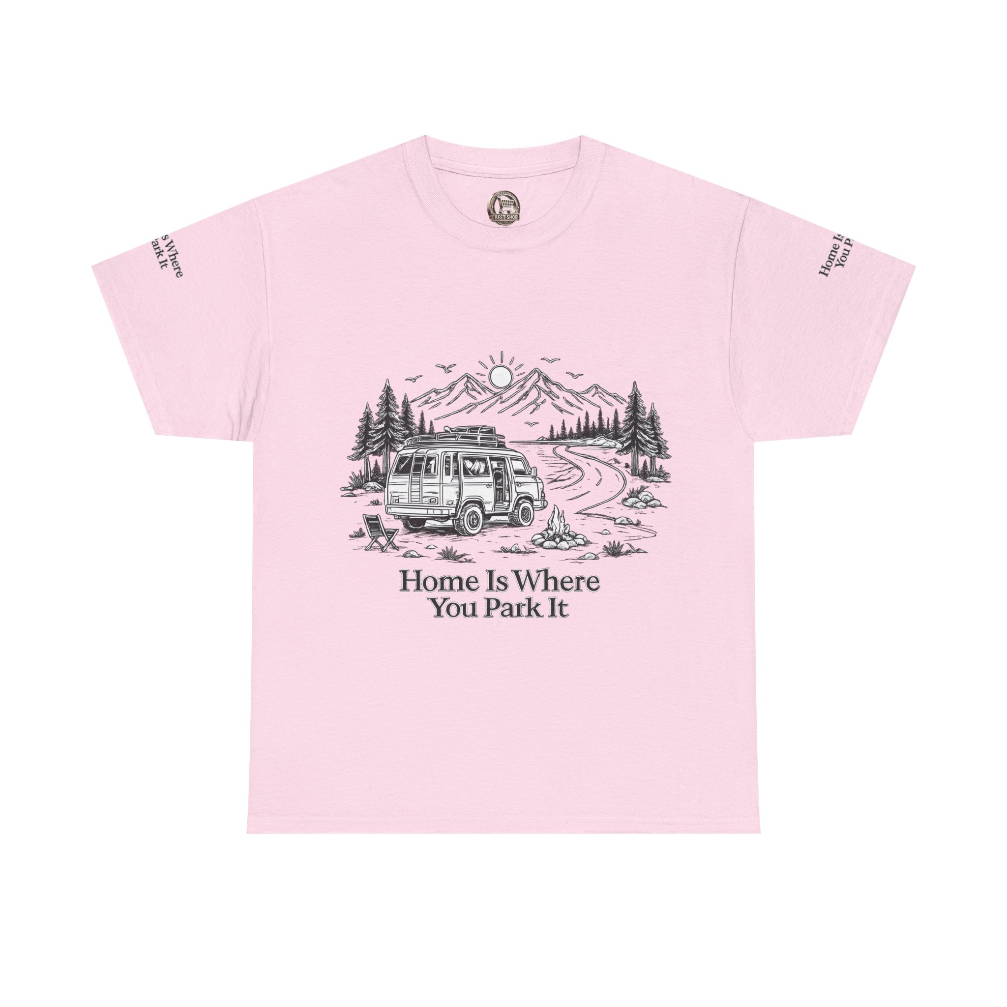 Unisex Heavy Cotton Tee — "Home Is Where You Park It" Design Minimal-Line