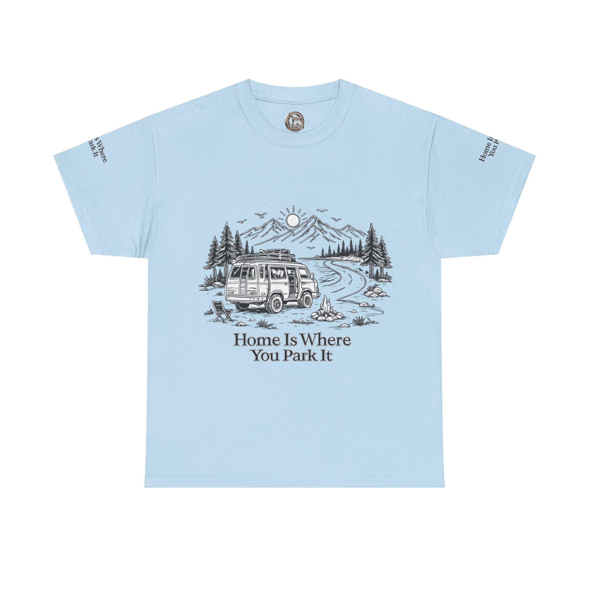 Unisex Heavy Cotton Tee — "Home Is Where You Park It" Design Minimal-Line