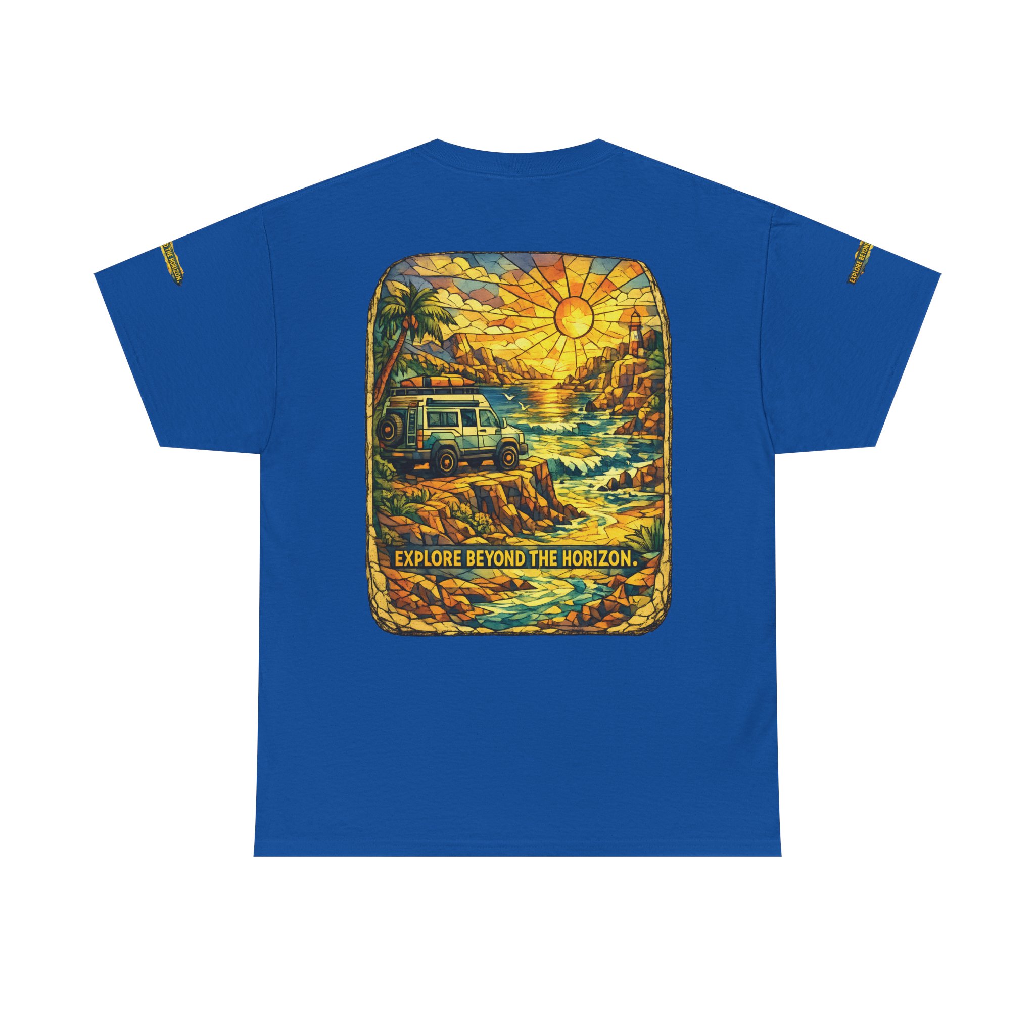 Unisex Heavy Cotton Tee — "Explore Beyond The Horizon" Design Cubic-Line