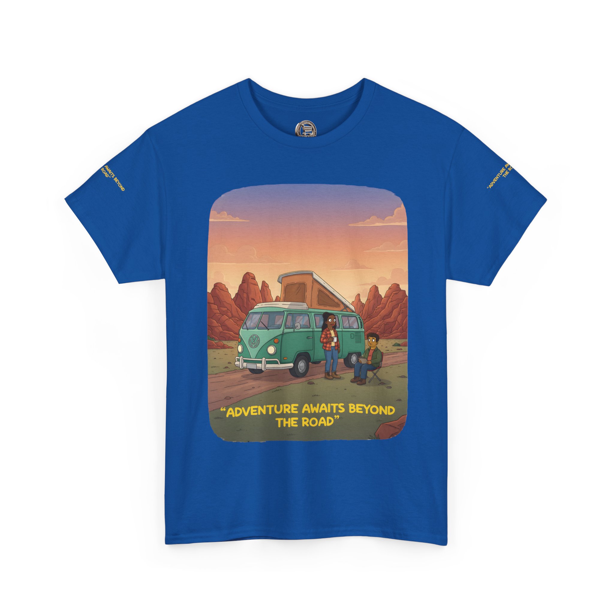 Unisex Heavy Cotton Tee — "Adventure Awaits Beyond The Road" Design Sitcom-Line