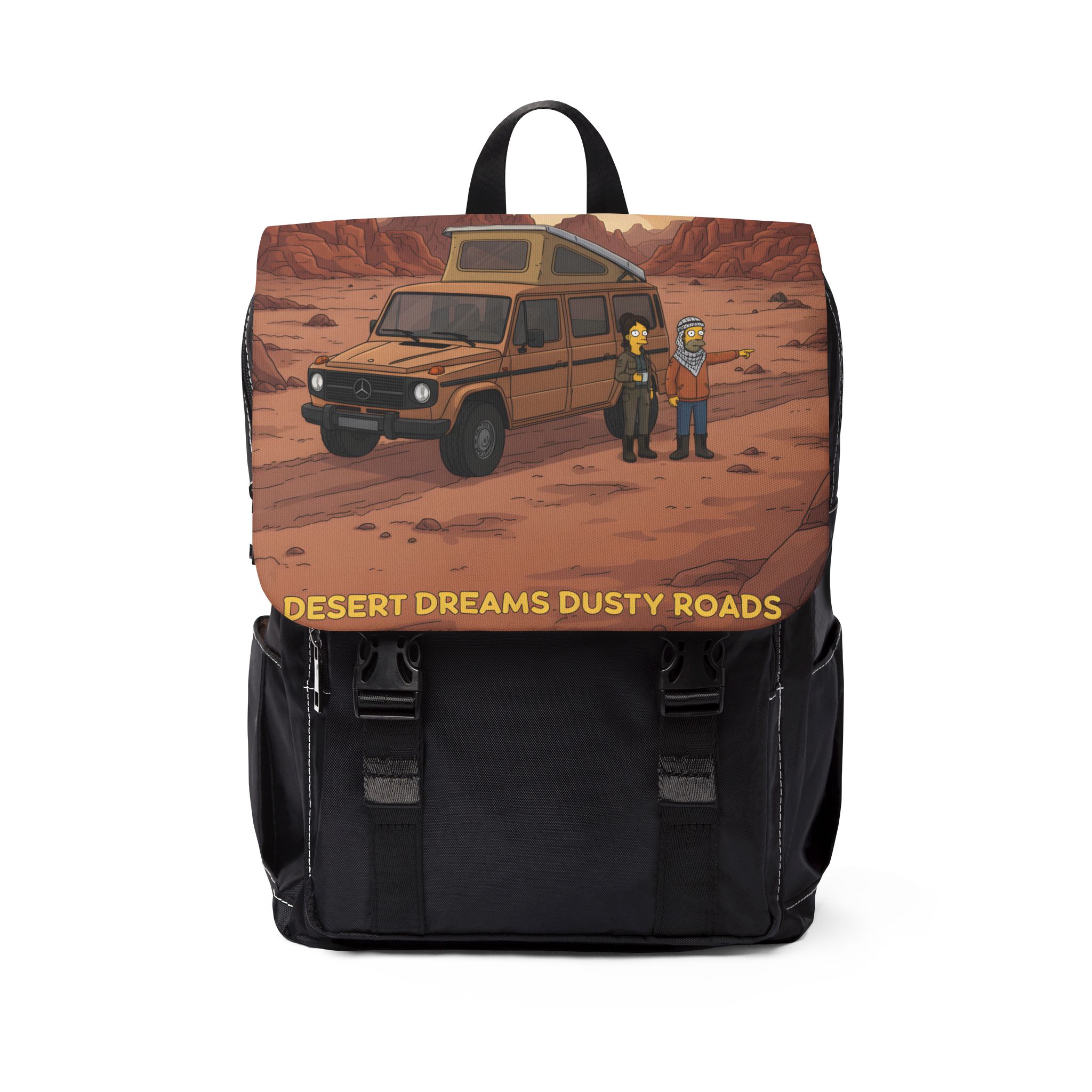 Unisex Casual Shoulder Backpack — "Desert Dreams Dusty Roads" Design Sitcom-Line