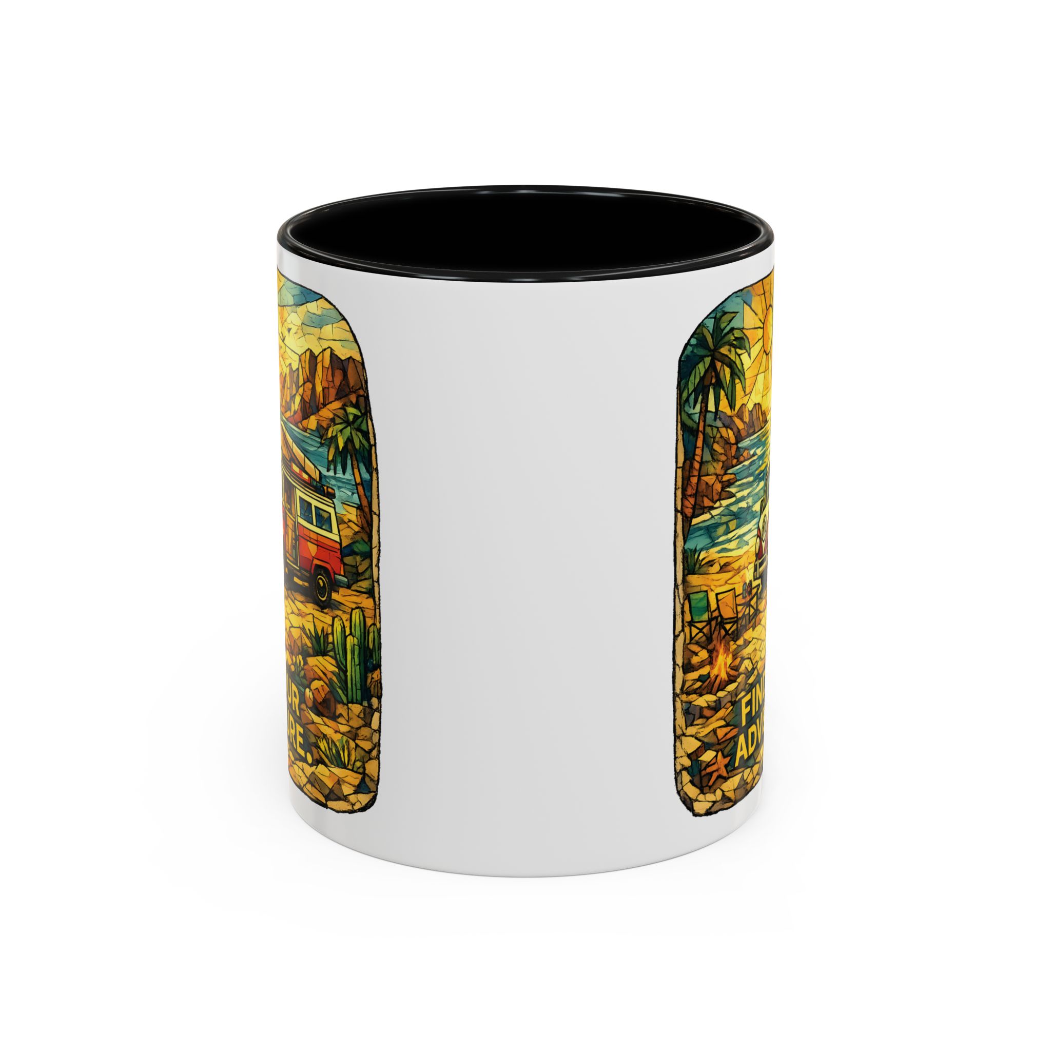 Accent Coffee Mug (11, 15oz) — ""Find Your Adventure"" Design Cubic-Line