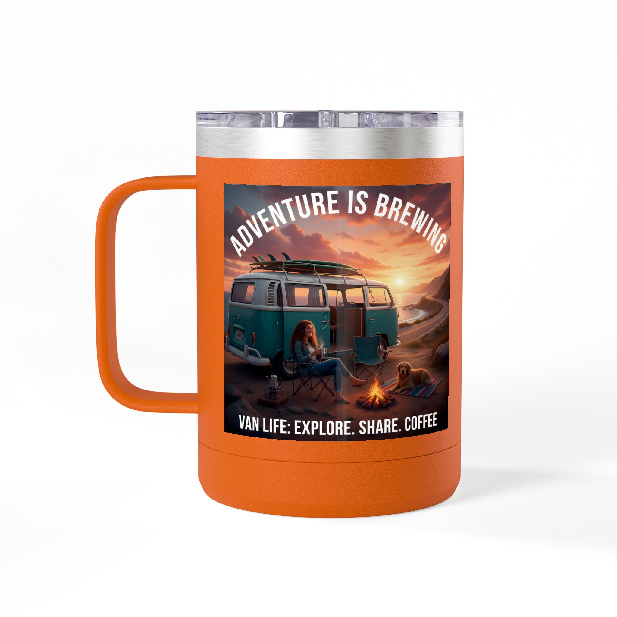 Coffee Mug Tumbler, 15oz-- "Adventure Is Brewing"
