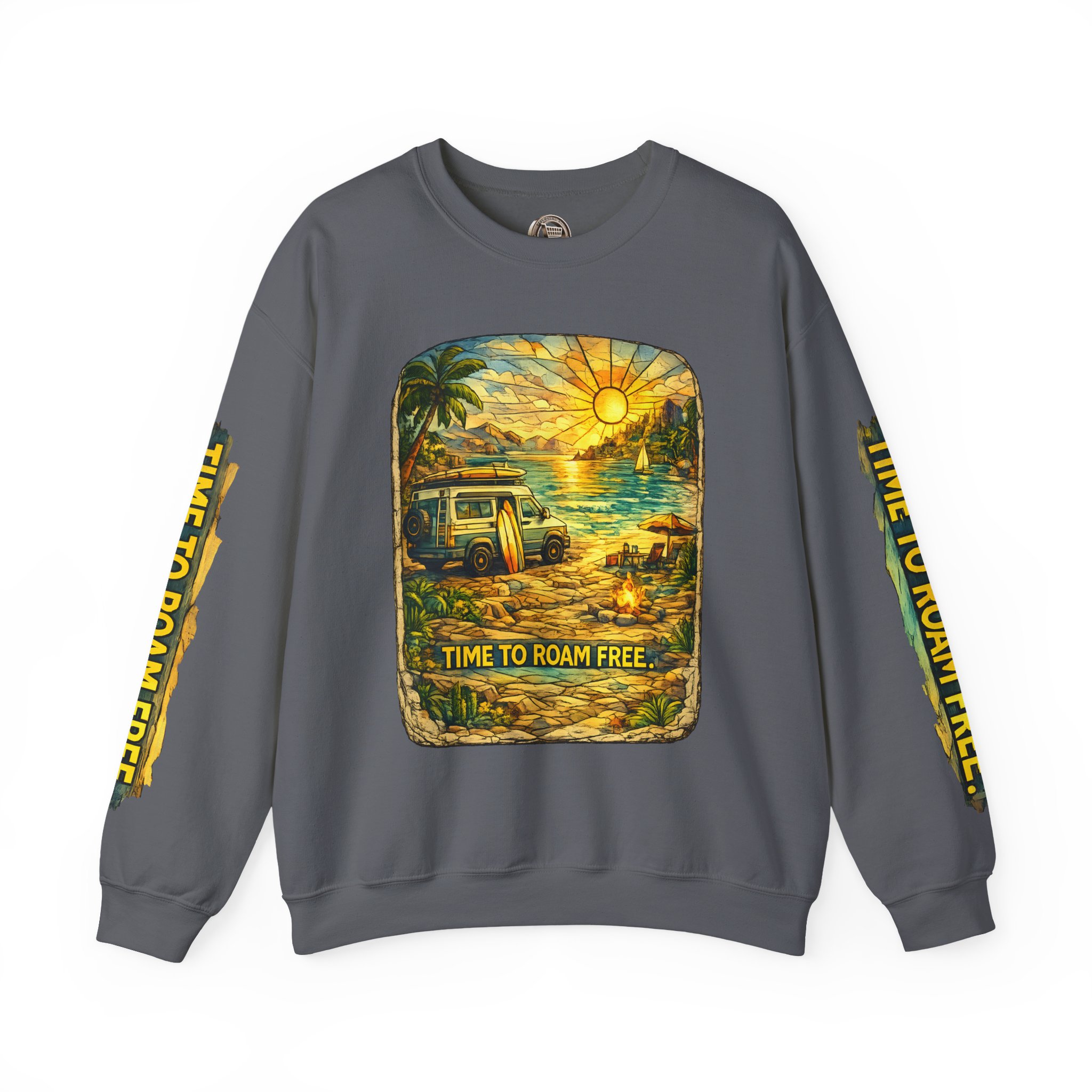 Unisex Heavy Blend™ Crewneck Sweatshirt — "Time To Roam Free" Design Cubic-Line