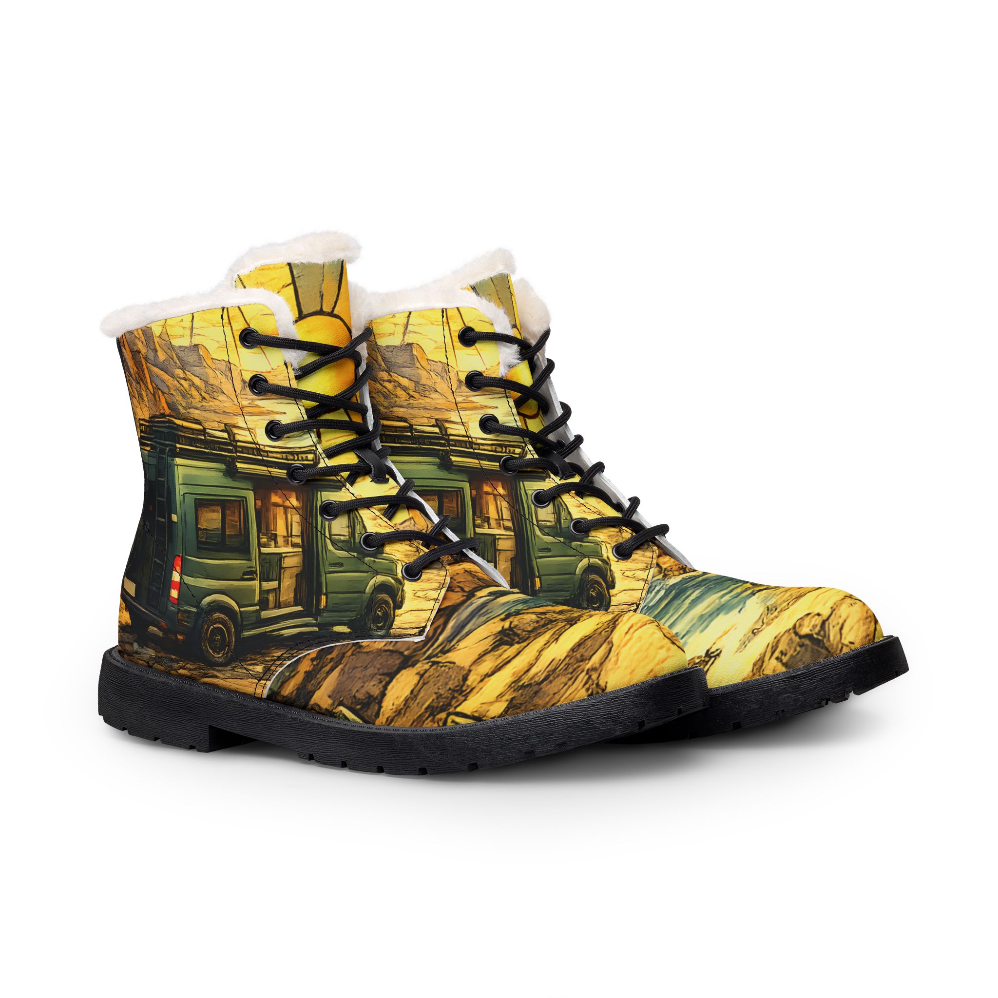 Women's Fur and Leather Boots — Women's Mercedes camper Boots (Cubic-Line)