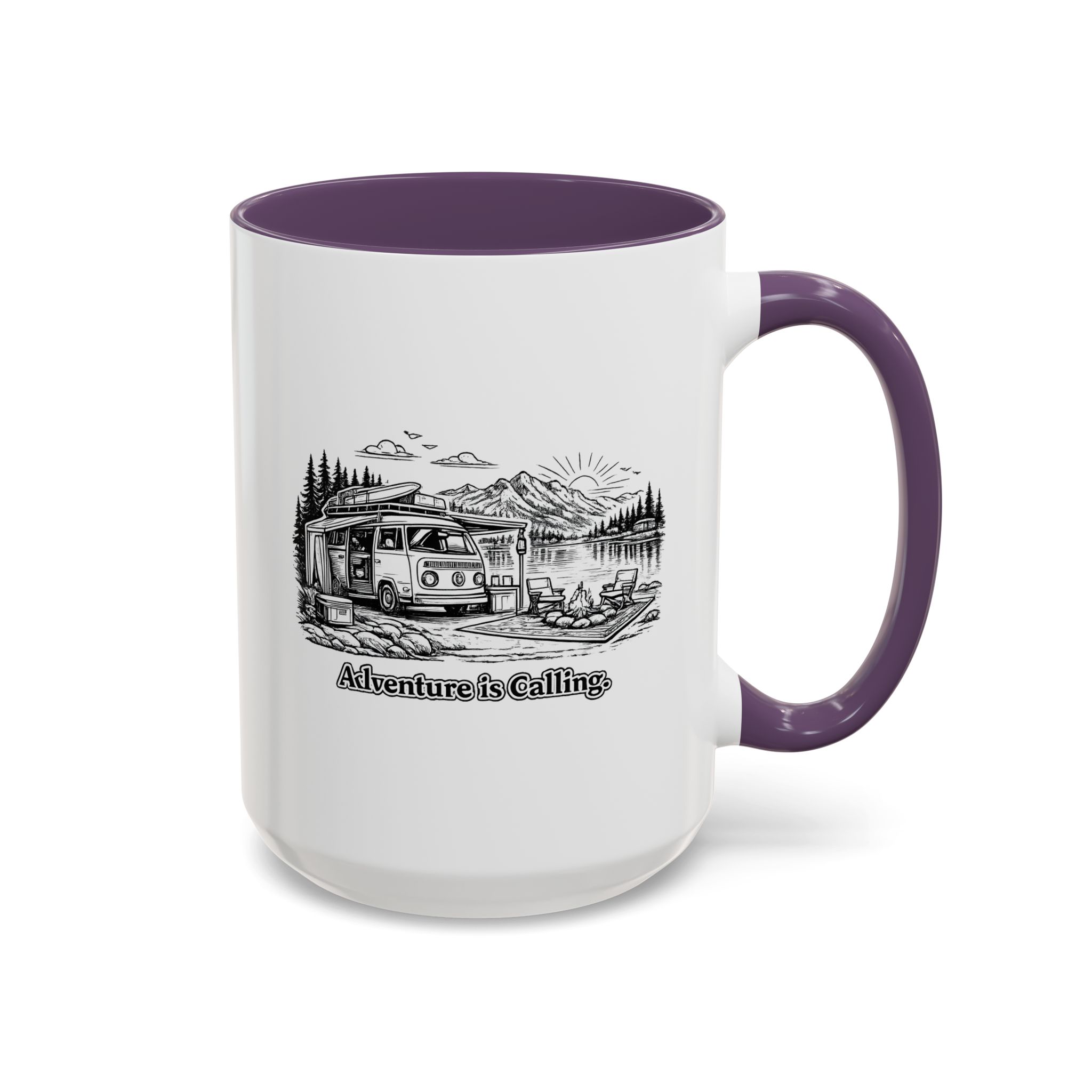 Accent Coffee Mug (11, 15oz) — "Adventure Is Calling" Design Minimal-Line