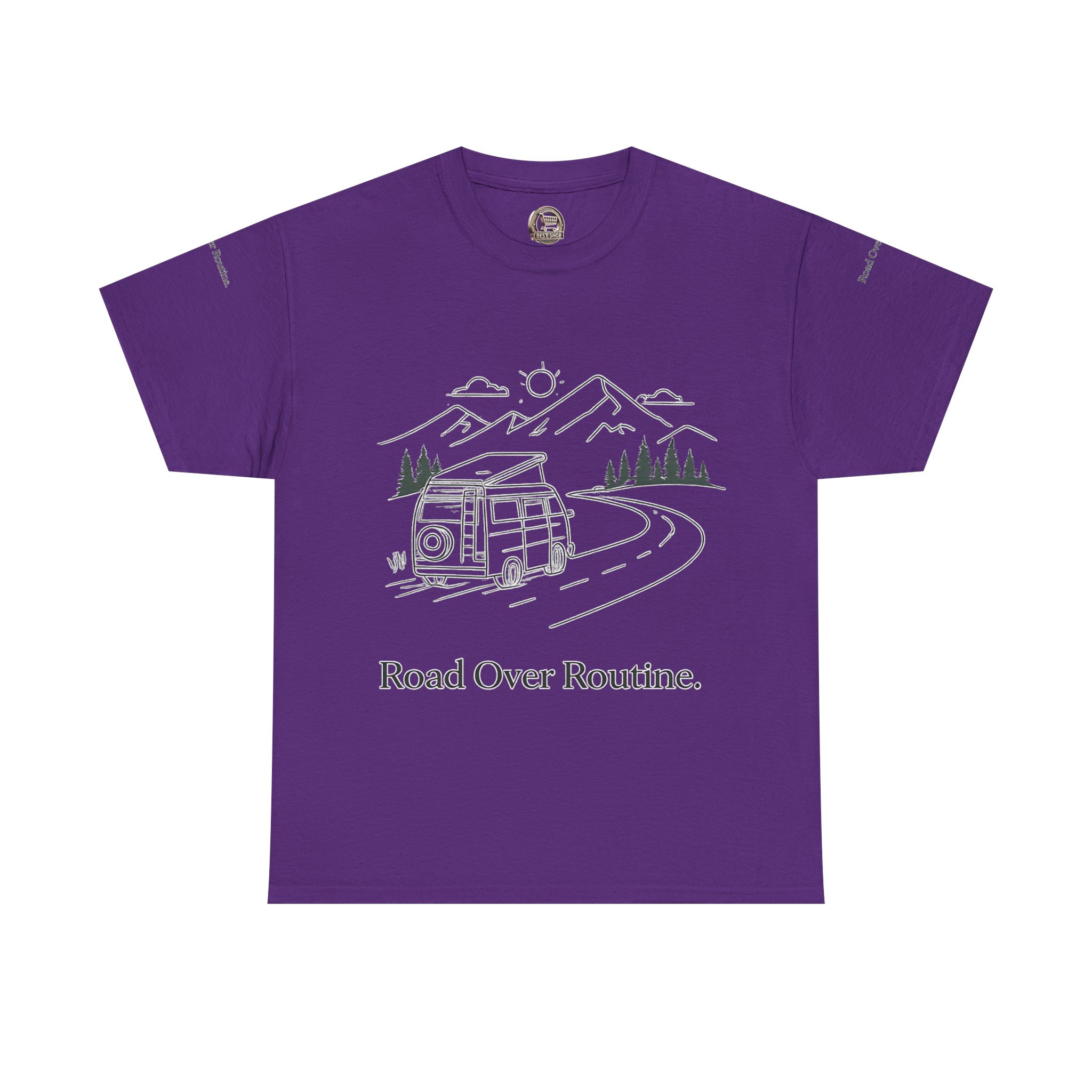 Unisex Heavy Cotton Tee — "Road Over Routine" Design Minimal-Line