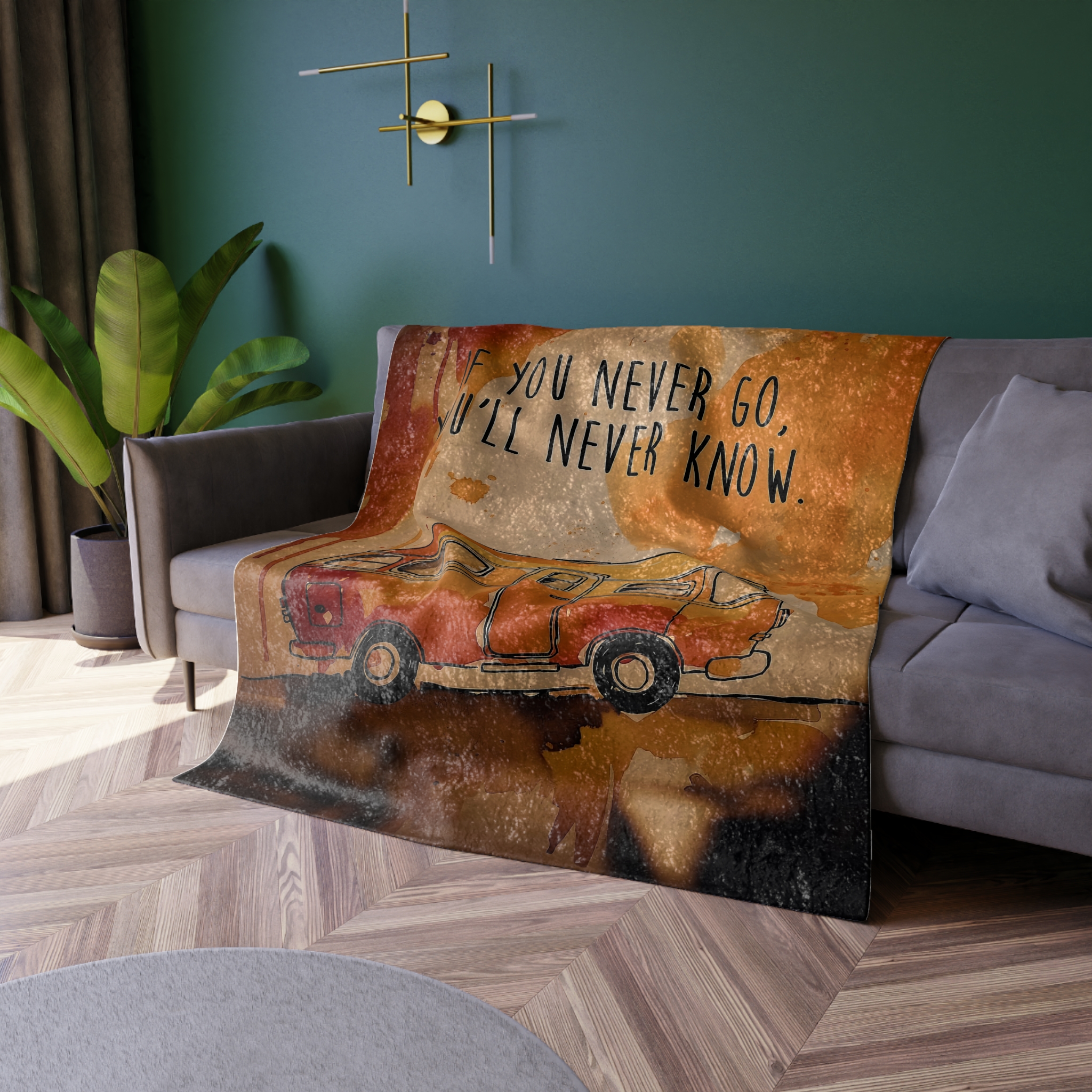 Crushed Velvet Blanket - Vintage Camper “If You Never Go, You’ll Never Know” Travel Throw