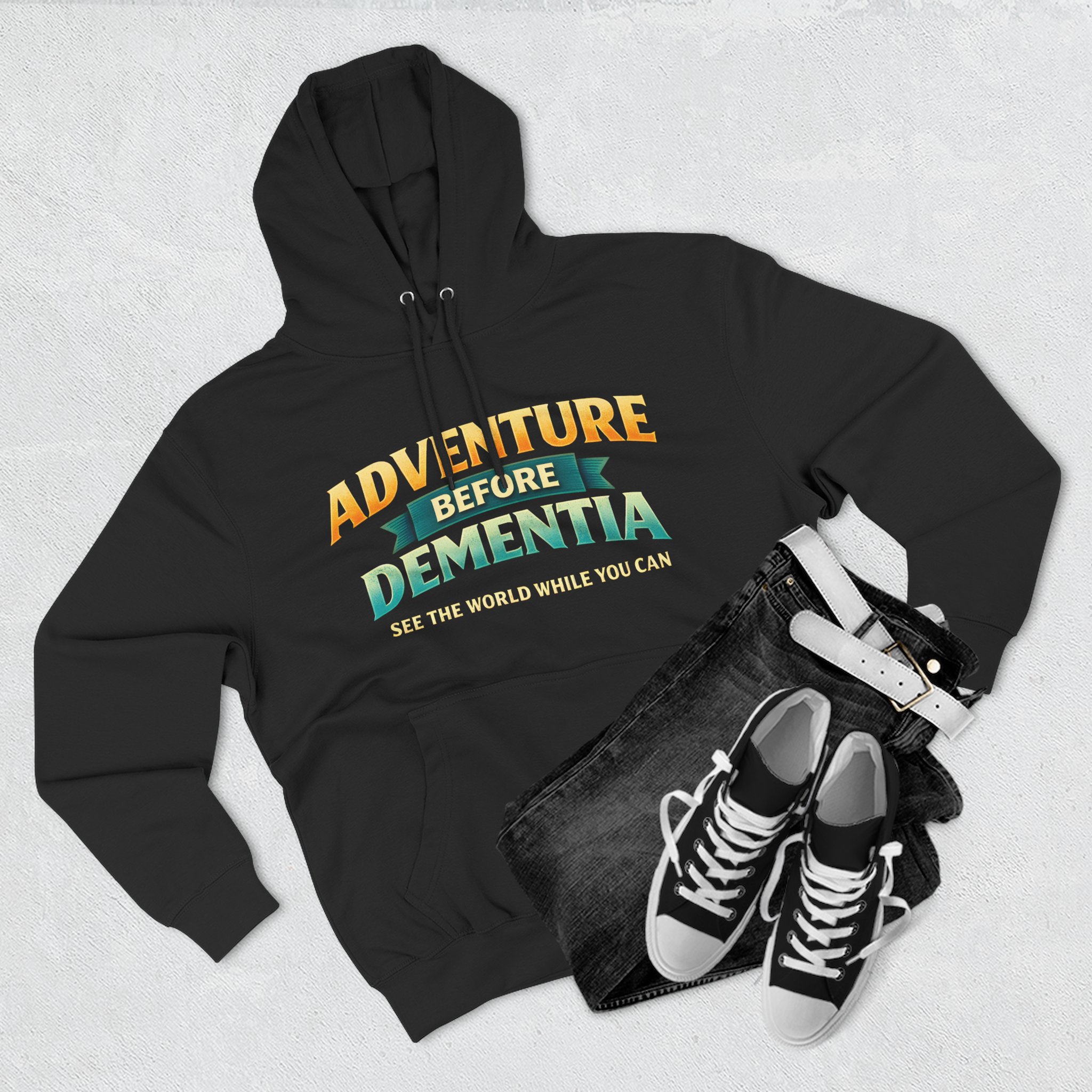 Three-Panel Fleece Hoodie - "Adventure Before Dementia" Design Scenic-Line