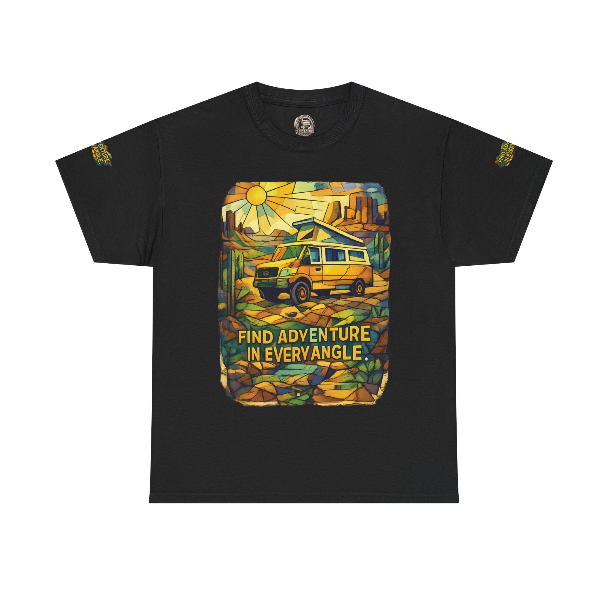 Unisex Heavy Cotton Tee — "Find Adventure In Every Corner" Design Cubic-Line