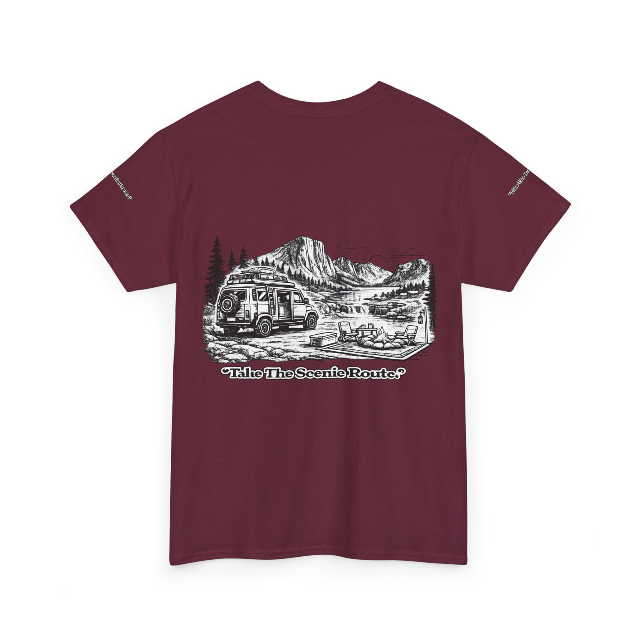 Unisex Heavy Cotton Tee — "Take The Scenic Route" Design Minimal-Line