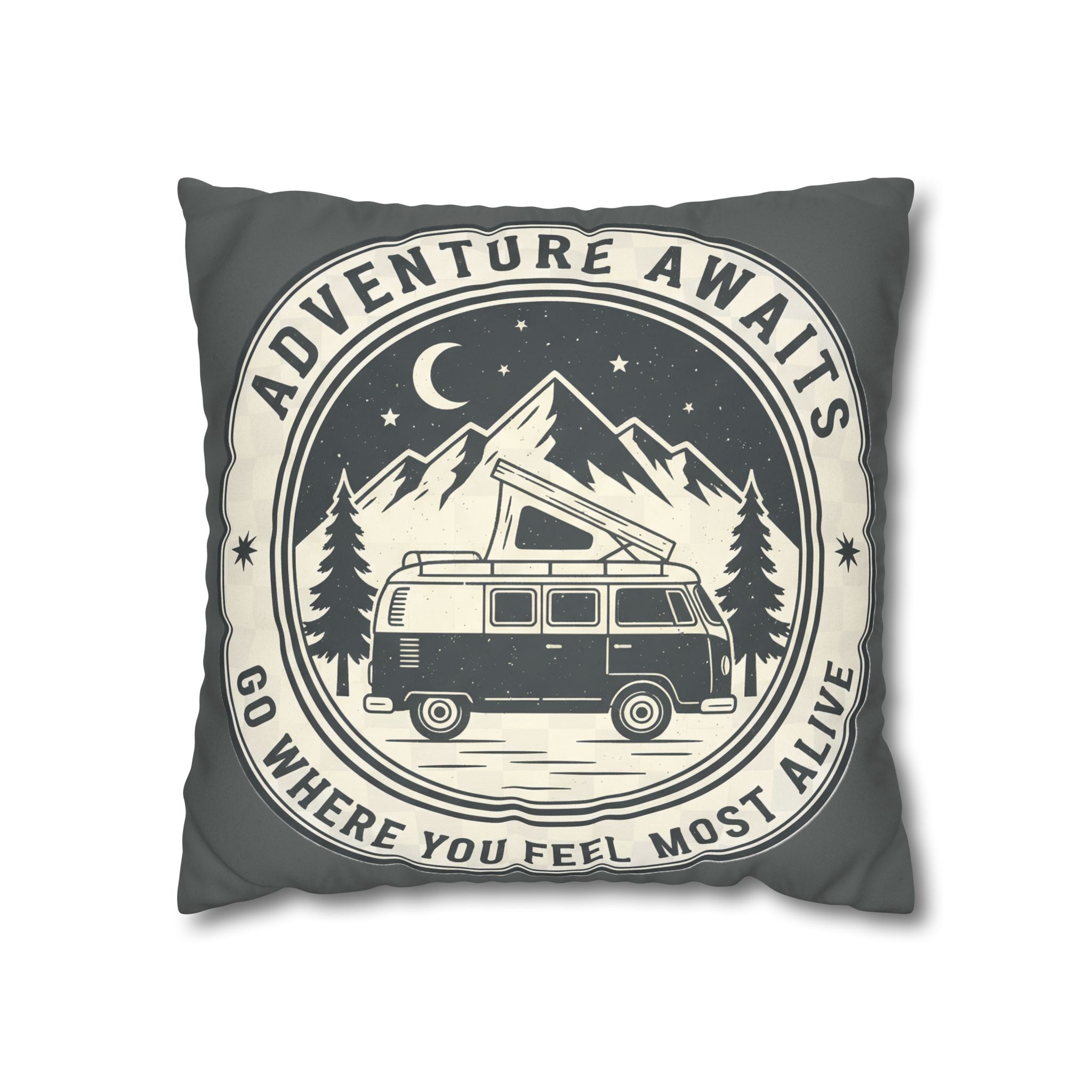 Pillowcase — "Adventure Awaits-Go Where You Feel Most Alive" Faux Suede Travel Throw Pillow Cover