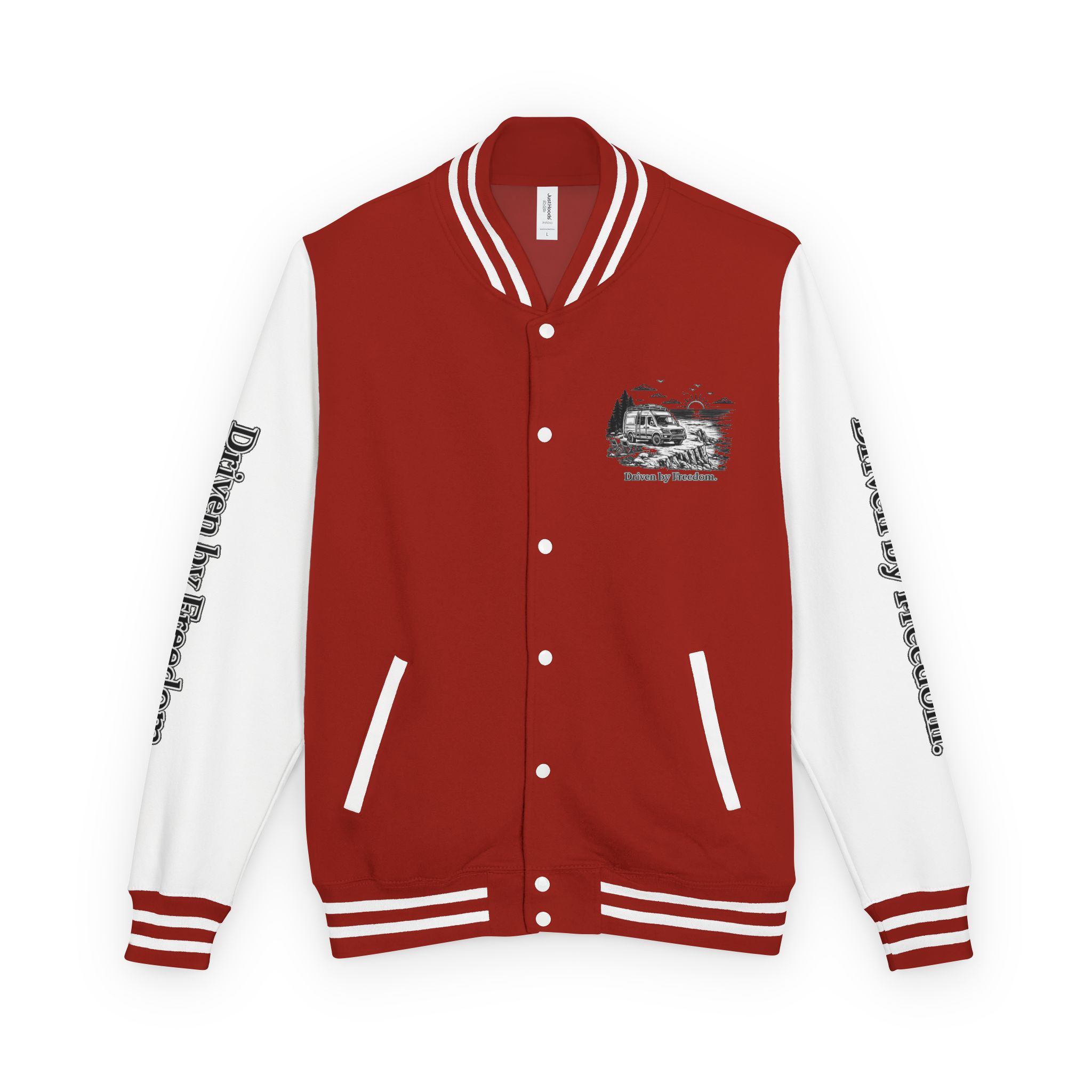Unisex Heavyweight Letterman Jacket — "Driven By freedom" Travel Varsity Coat