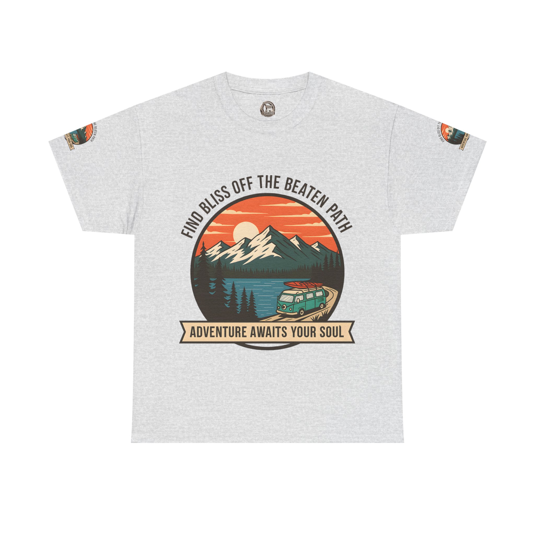 Unisex Heavy Cotton Tee — "Find Bliss Off the Beaten Path" Mountain & Camper T‑Shirt