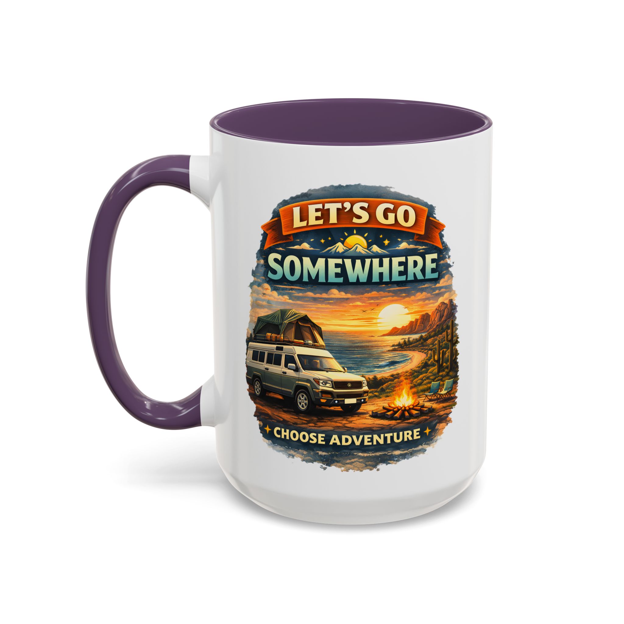 Accent Coffee Mug (11, 15oz) — "Lets Go Somewhere" Design Scenic-Line