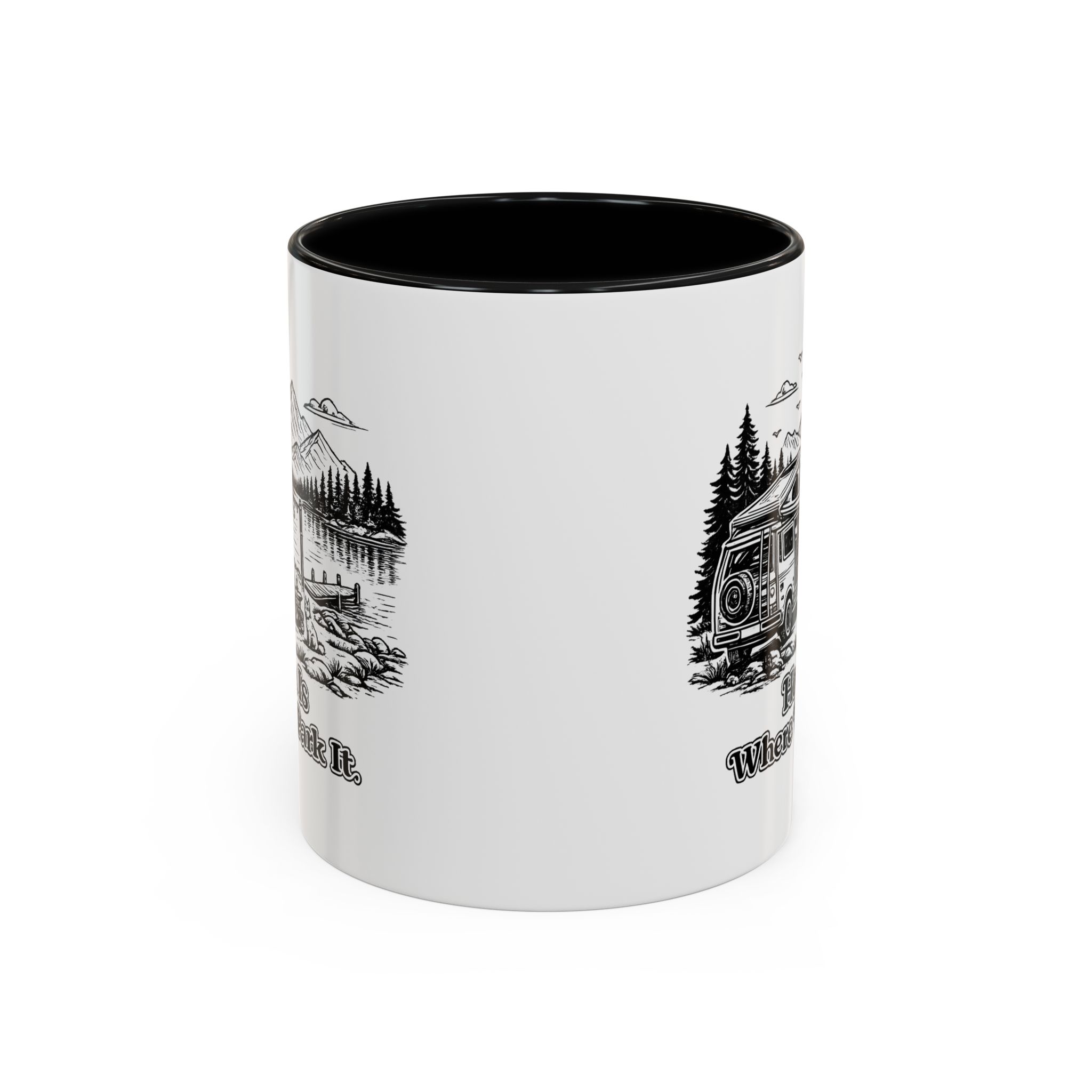Accent Coffee Mug (11, 15oz) — "Home Is Where You Park It" Design Minimal-Line